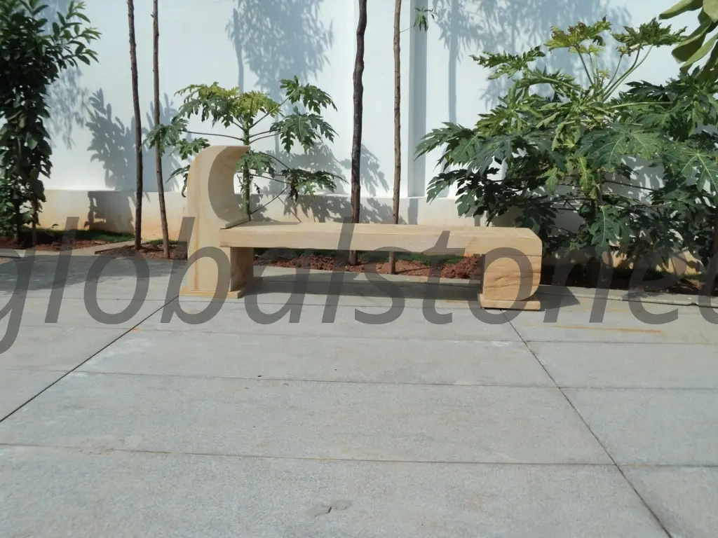 Light Sandstone Curved Bench for Courtyard