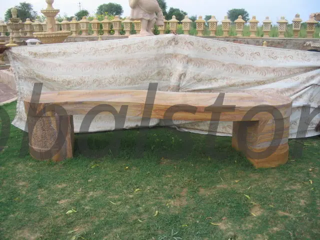Rustic Log-Style Sandstone Bench for Farmhouse