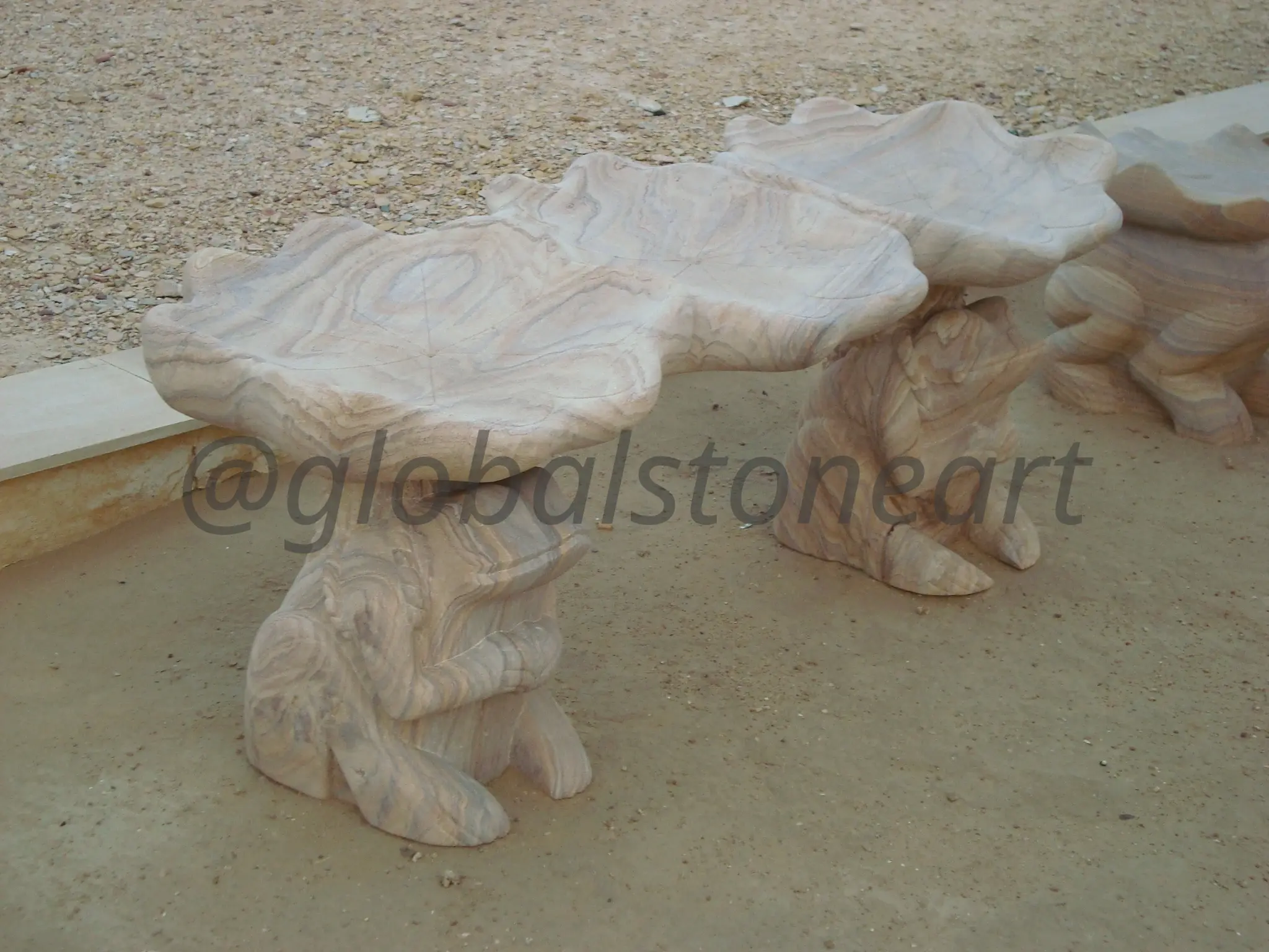 Rainbow Sandstone Tree-Trunk Style Carved Benches