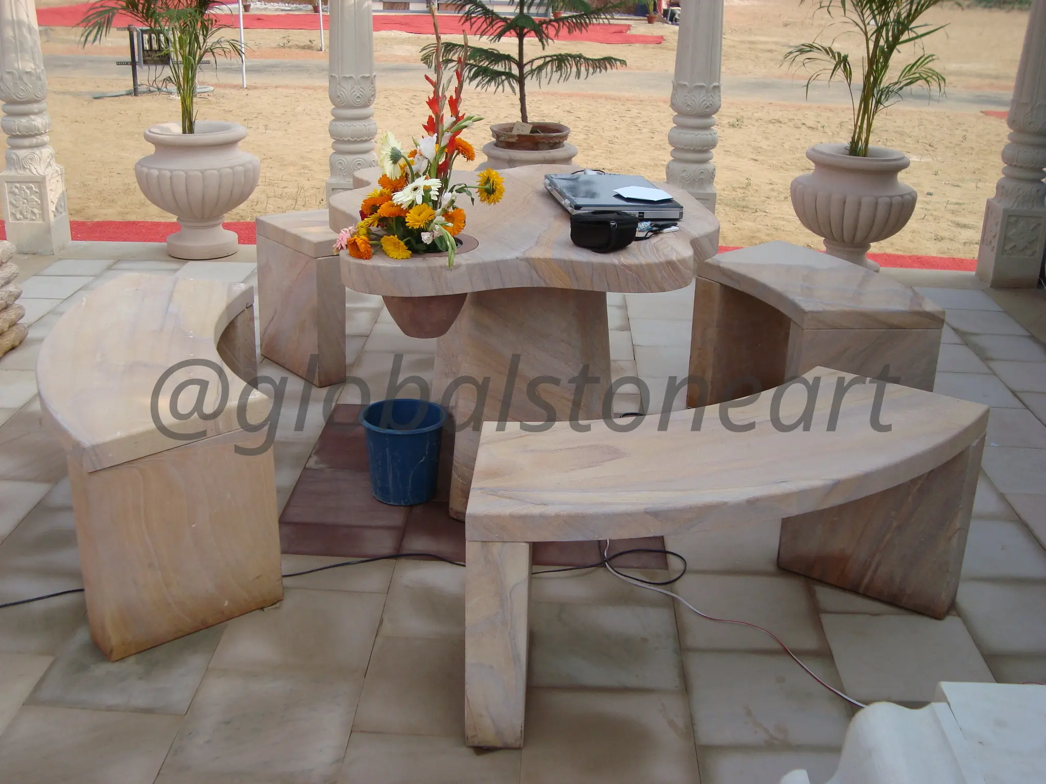 Rainbow Sandstone Curved Bench and Table Garden Set