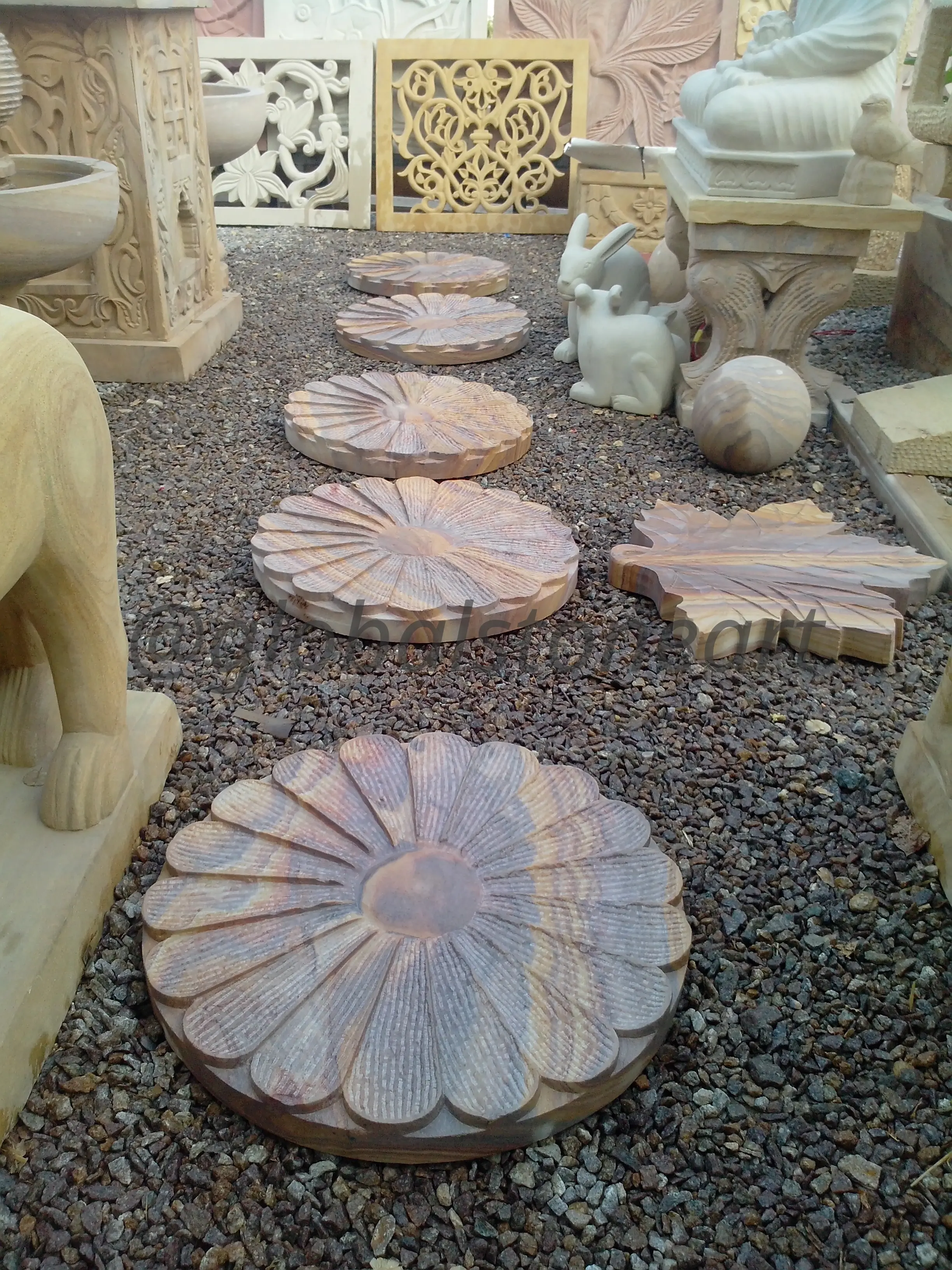Carved Sandstone Flower Stepping Stones for Garden Path