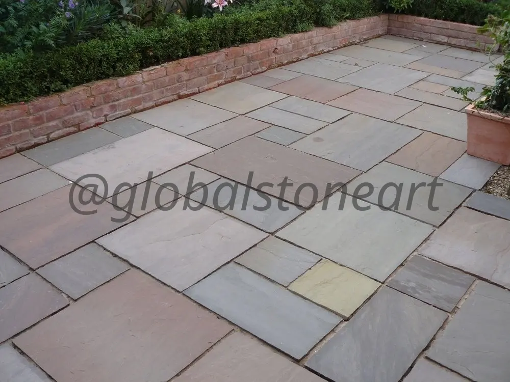 Mixed Tone Sandstone Paving for Walled Garden Terrace