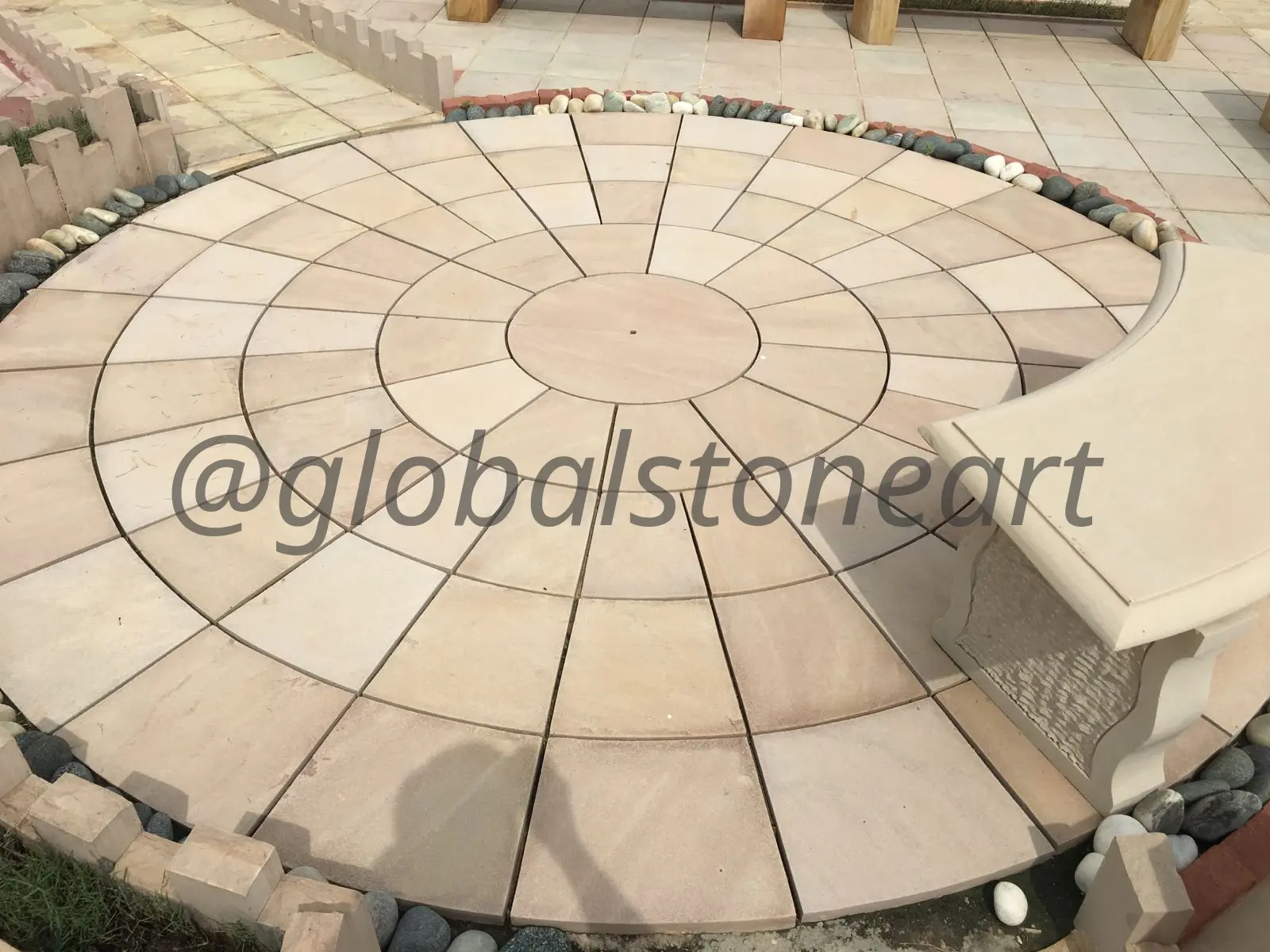 Circular Sandstone Paving Patio Feature for Garden