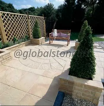 Sandstone Patio with Compass Circle Inlay for Garden