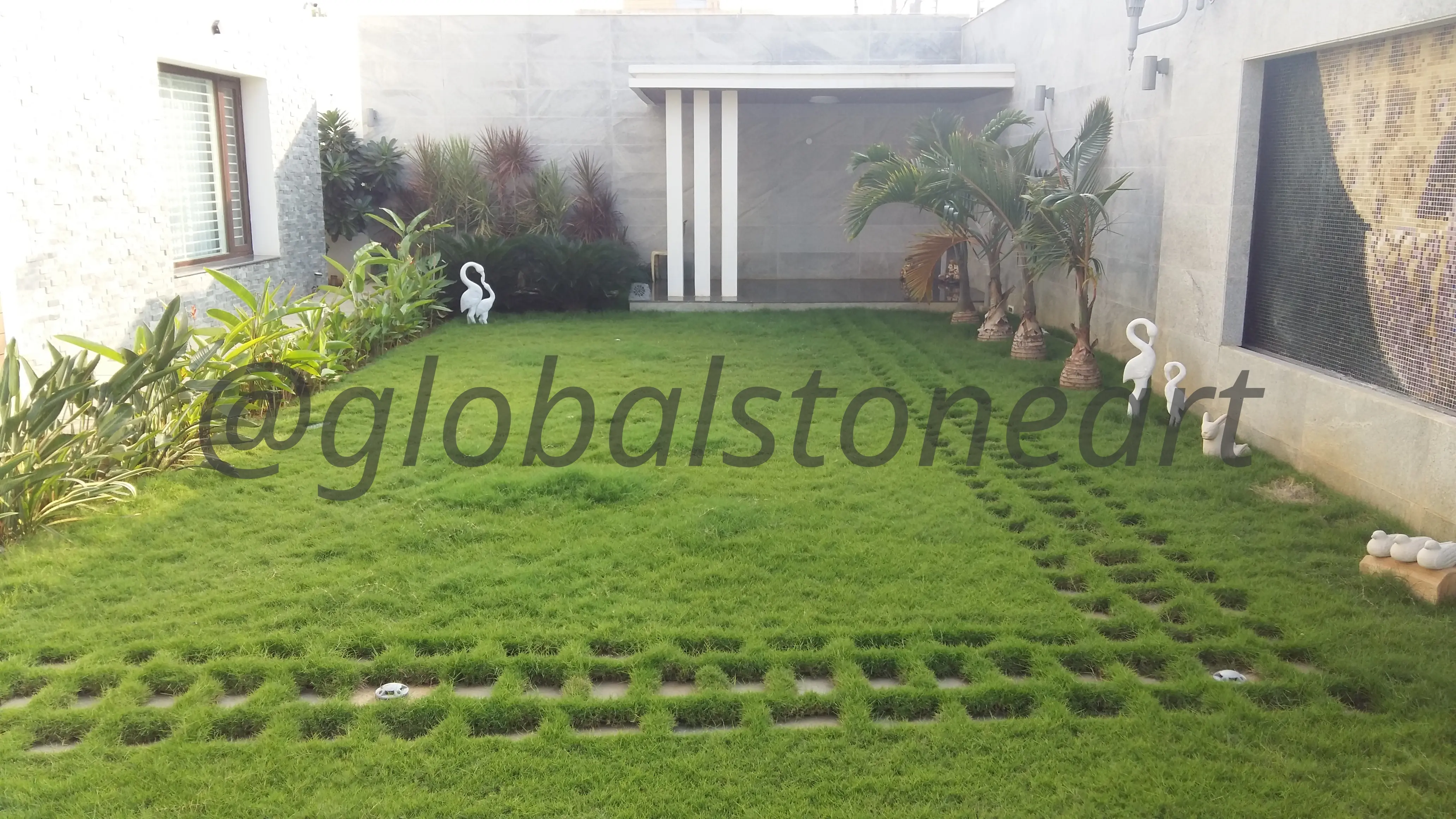 Stone Grid Stepping Inlay Set into Lawn for Garden
