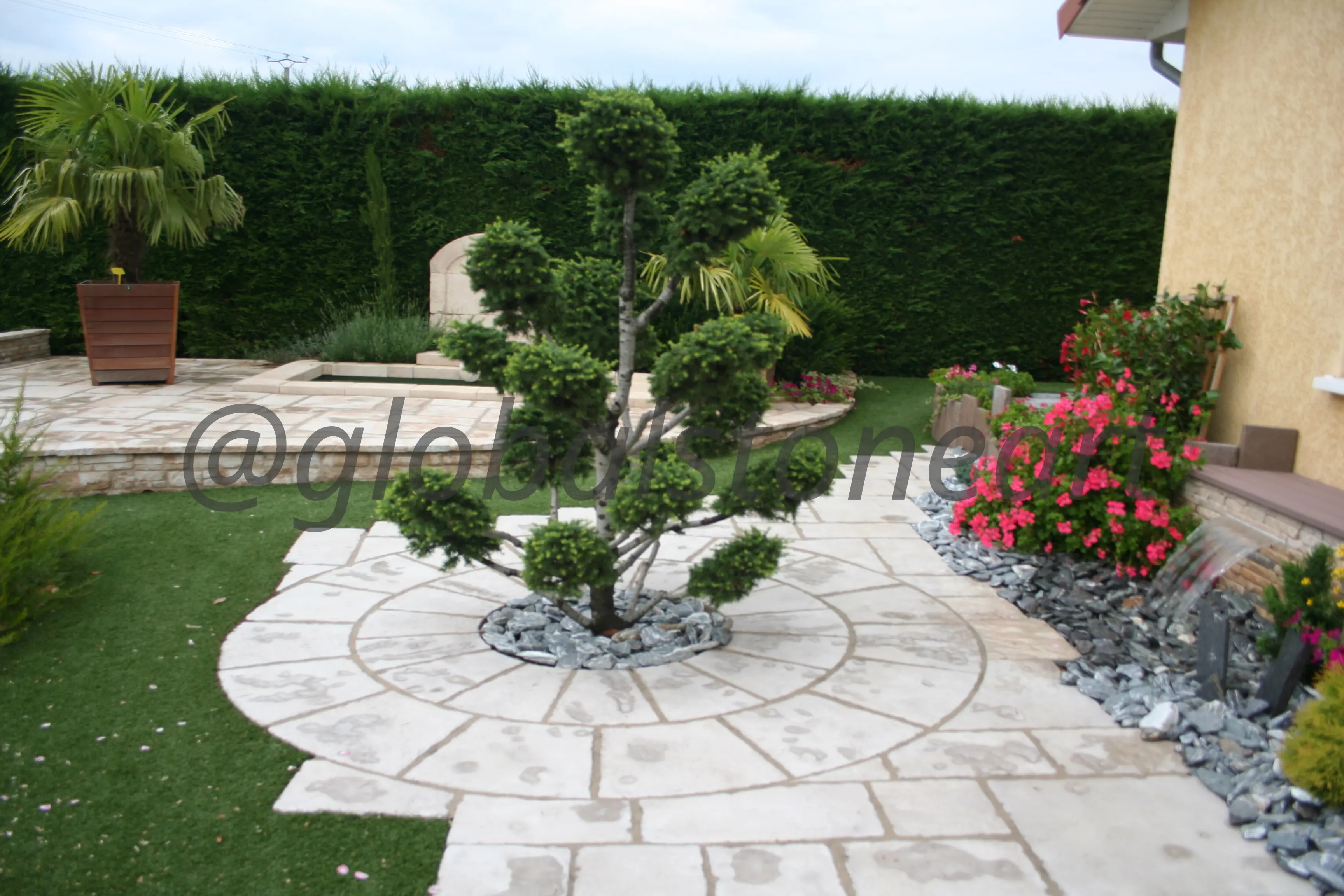 Sandstone Circle Paving Around Garden Tree Feature