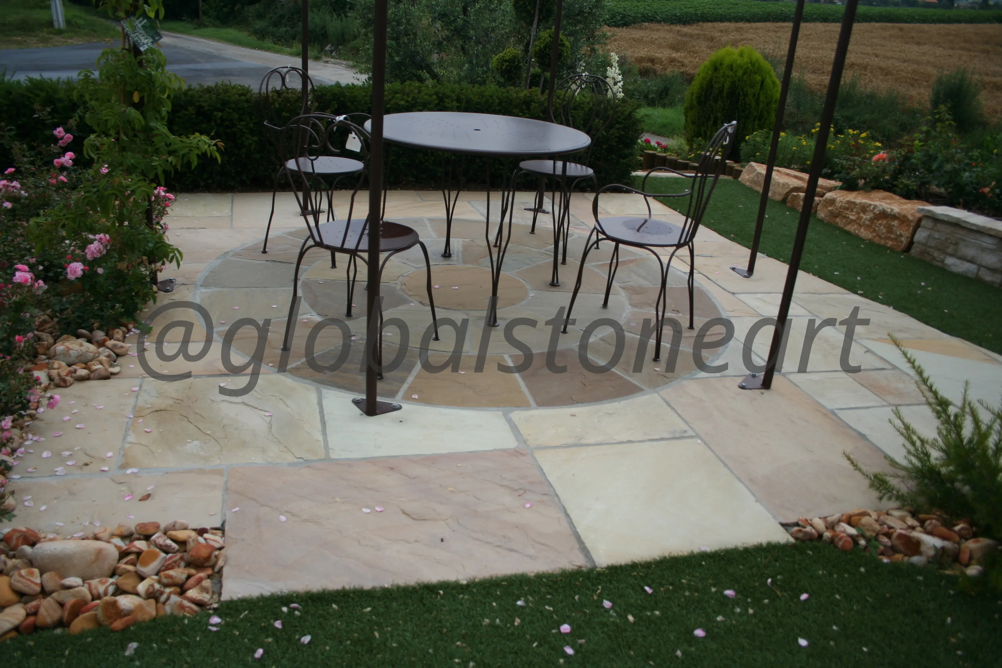 Sandstone Patio with Circular Dining Area for Garden