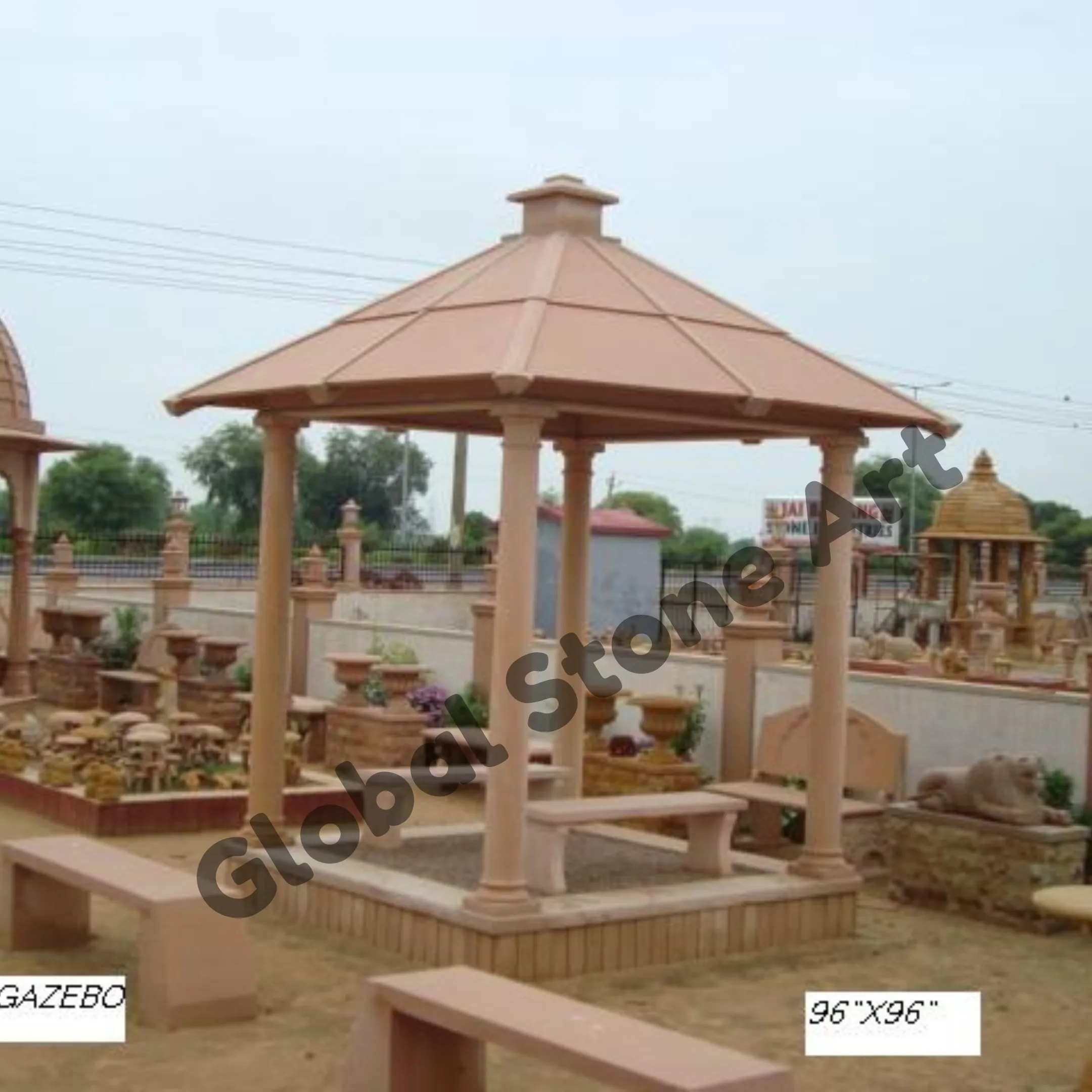 6 Pillar Pink Sandstone Gazebo with Hip Roof (8 ft x 8 ft)