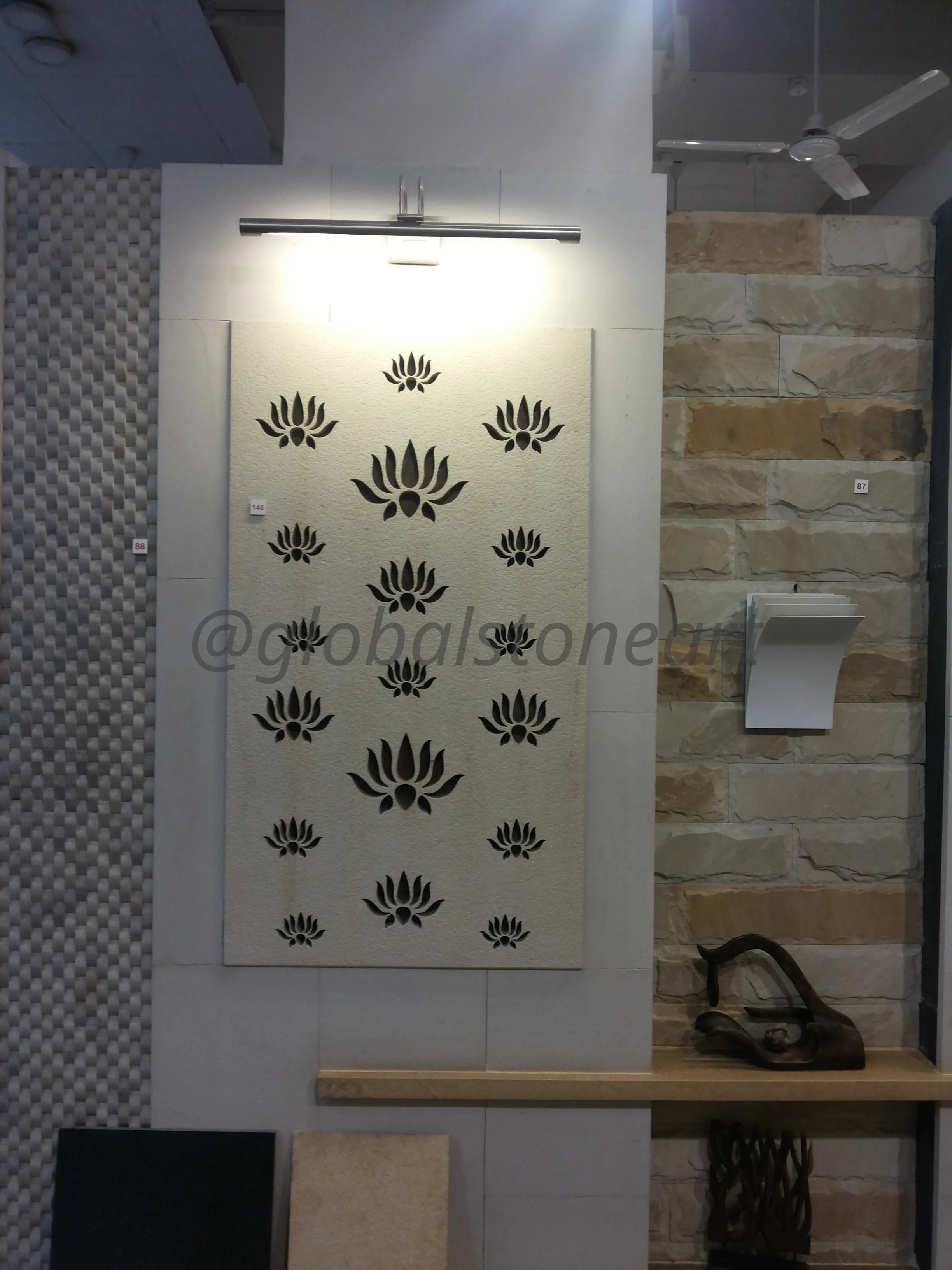Lotus Motif Sandstone Jali Wall Panel for Living Room