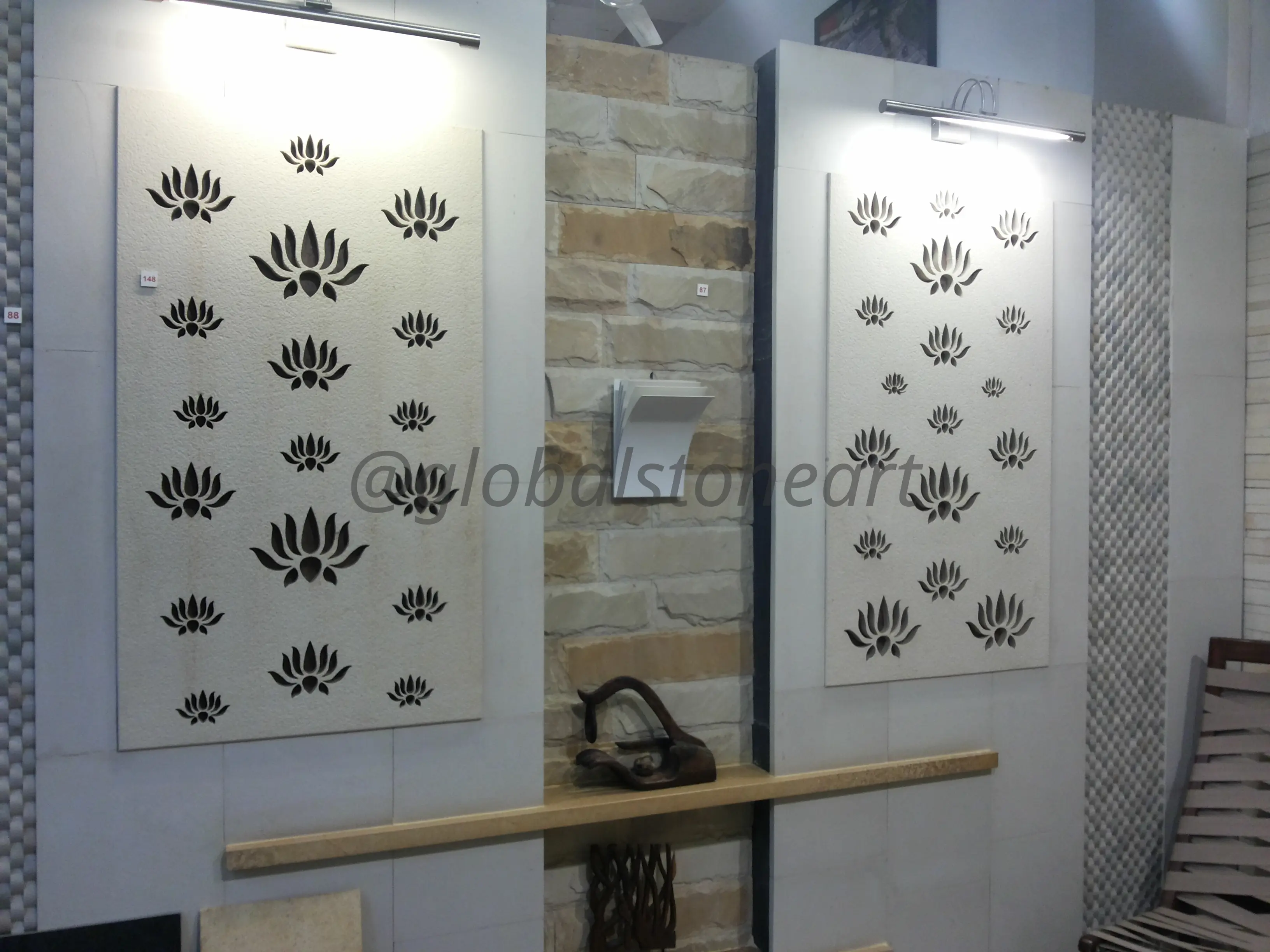 Bloomed Lotus Sandstone Jali Panels for Feature Wall