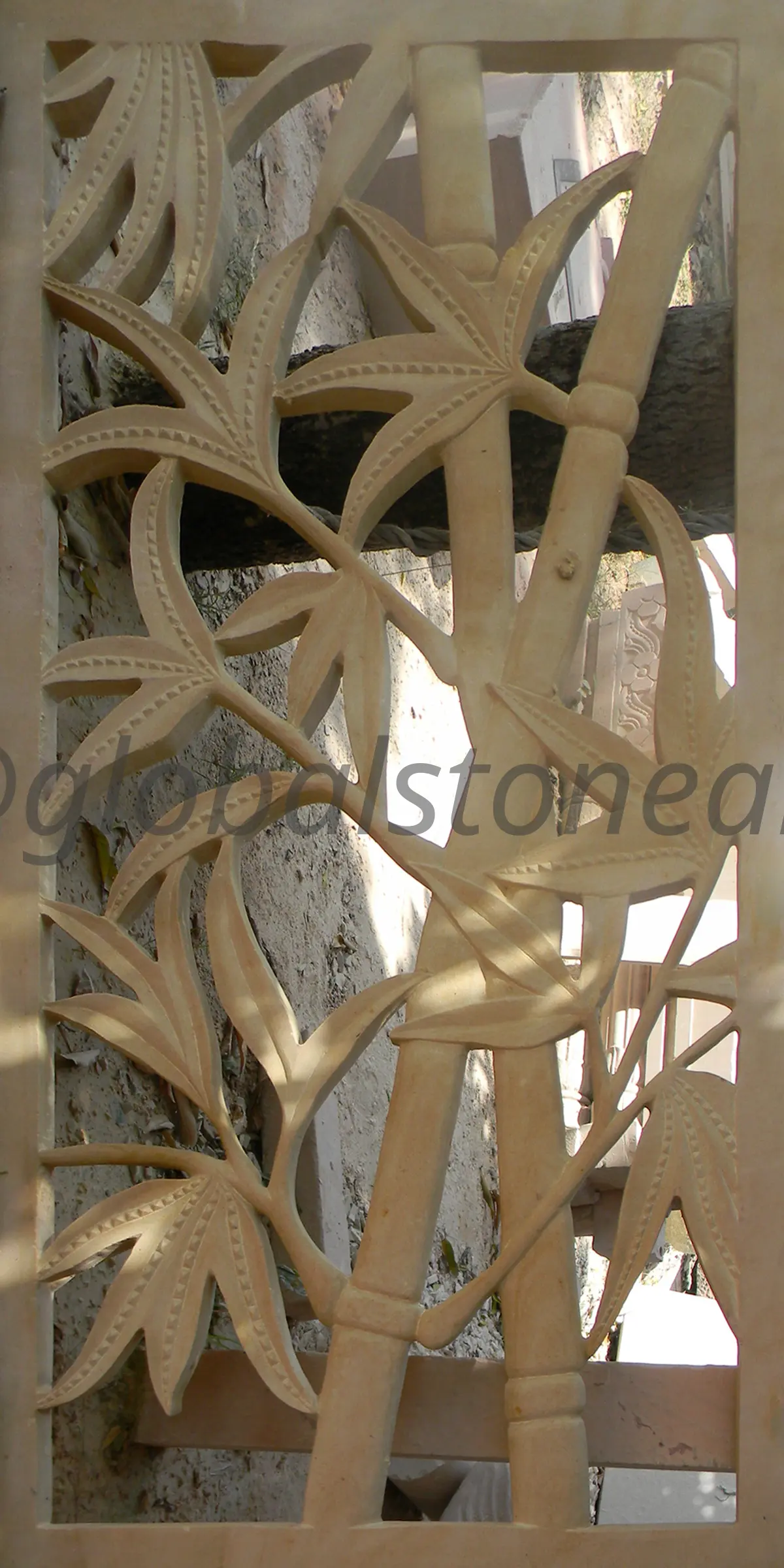 Bamboo & Leaf Carved Sandstone Jali Screen for Garden
