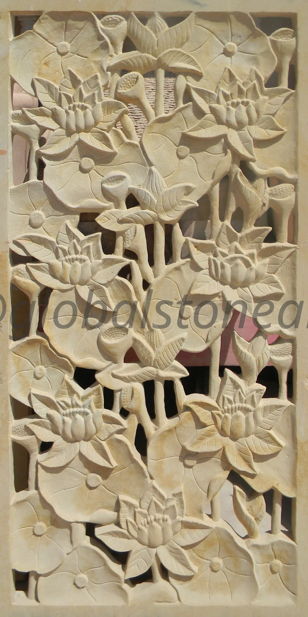 Deep-Relief Lotus Pond Sandstone Jali Panel