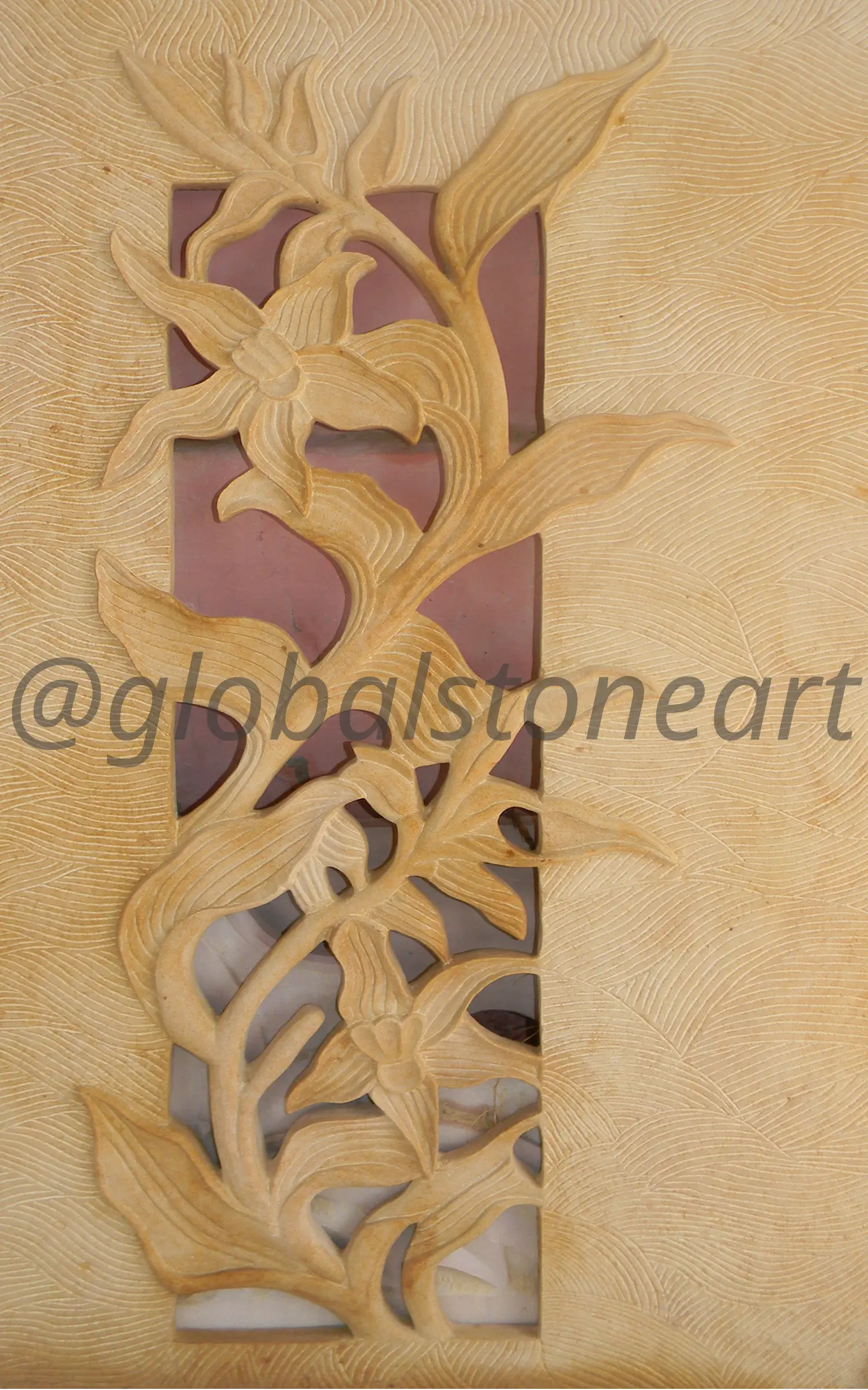 Lily Floral Relief Sandstone Jali Accent Panel