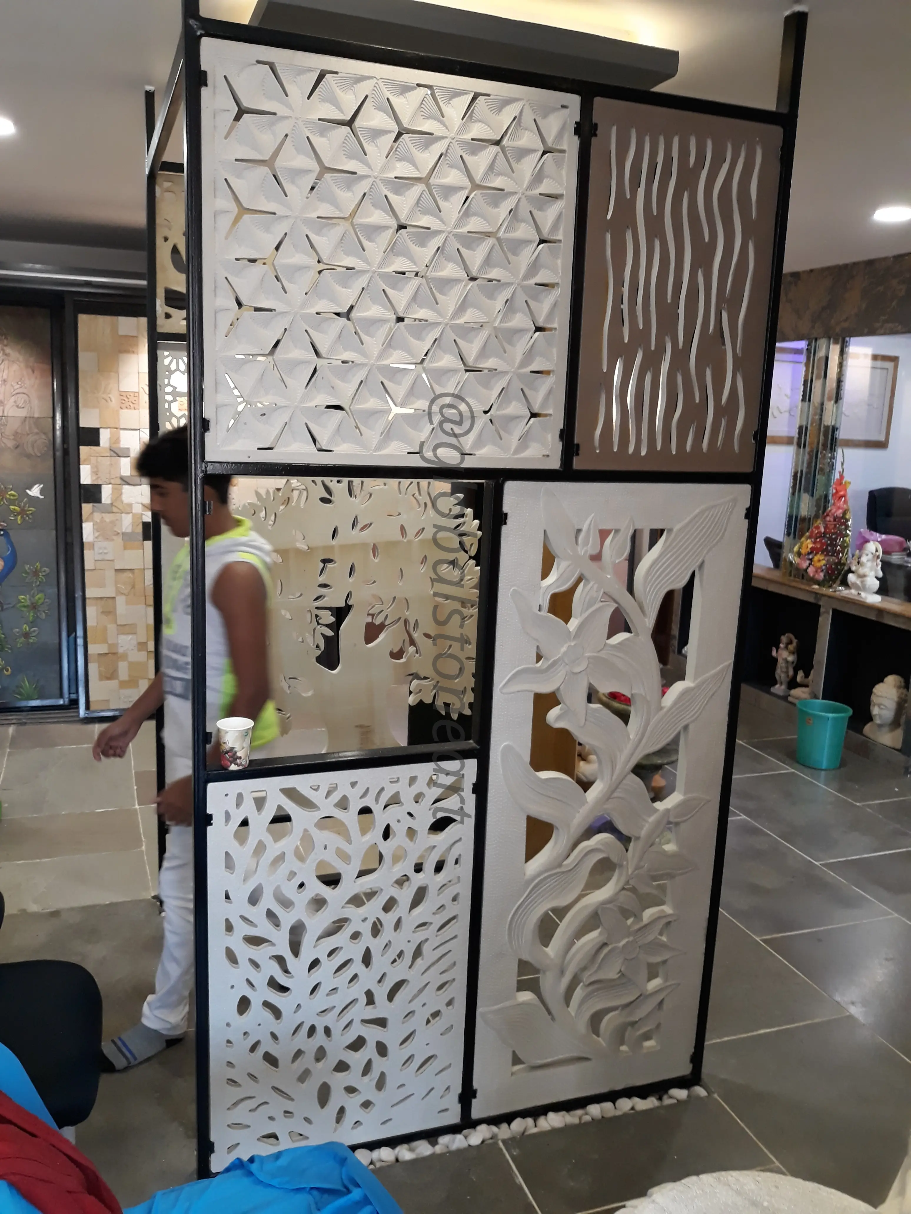 Mixed-Motif Stone Jali Room Divider Partition