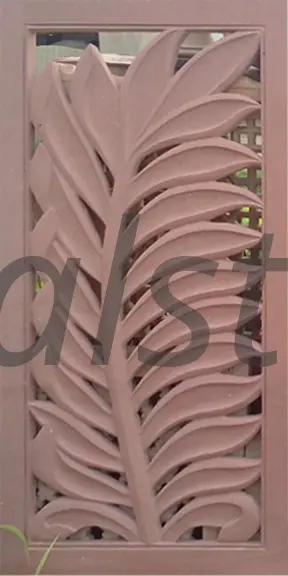 Pink Sandstone Palm Leaf Jali Panel with Lattice Corners