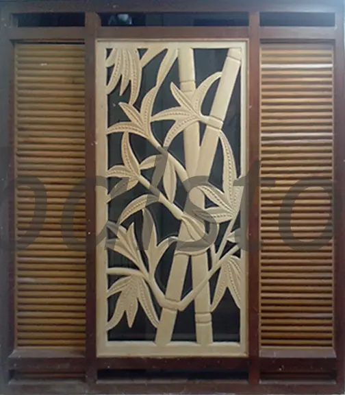 Bamboo Motif Sandstone Jali Panel with Frame