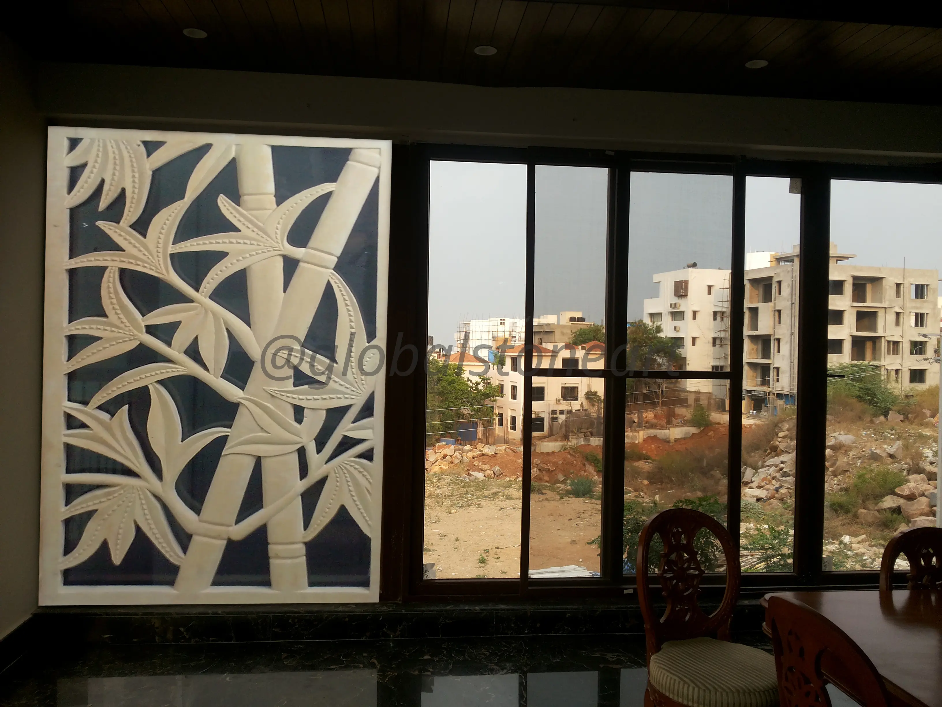 Deep-Relief Bamboo Stone Jali Window Panel for Dining Room
