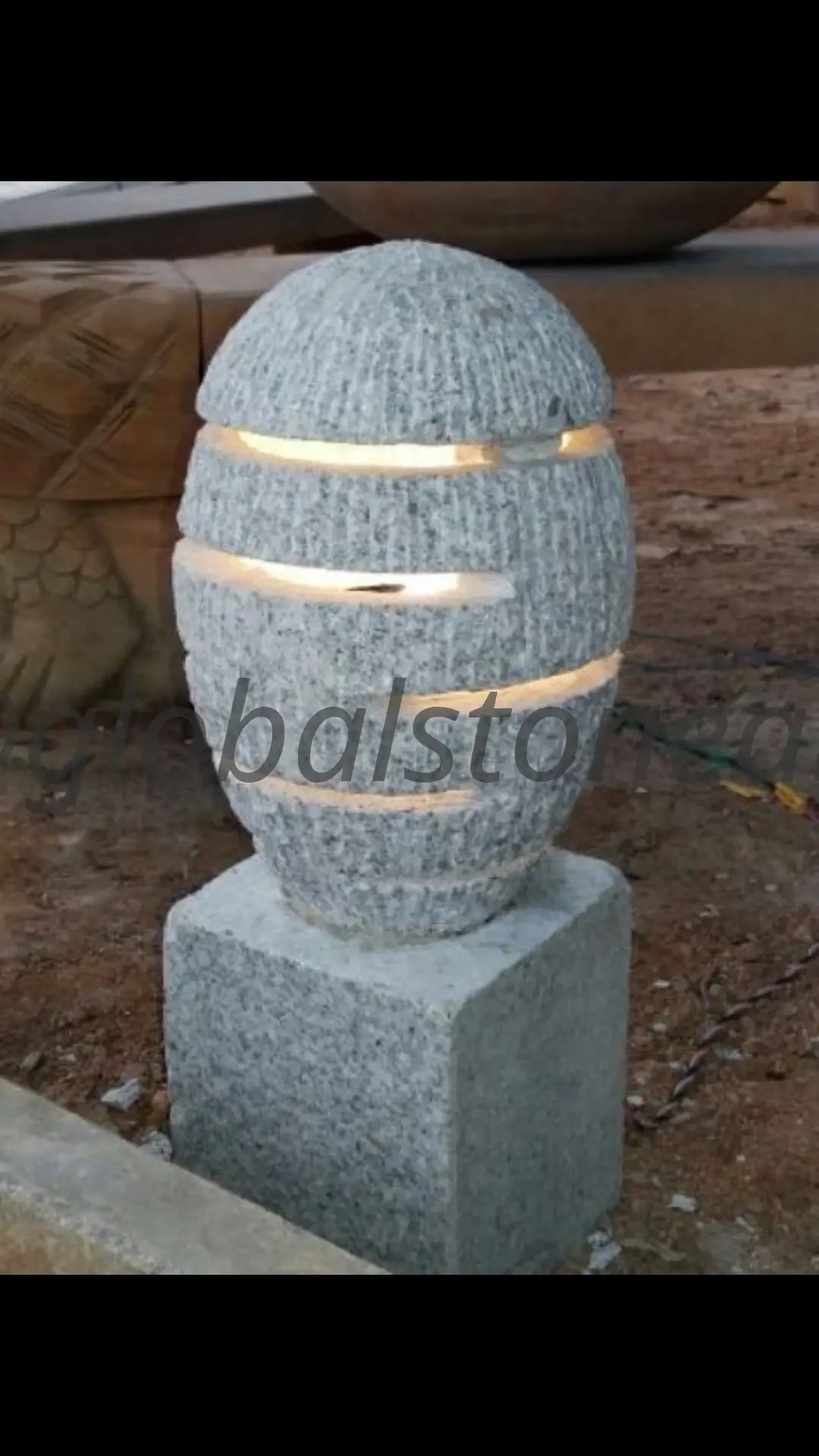Grey Granite Oval LED Garden Lamp on Block Base