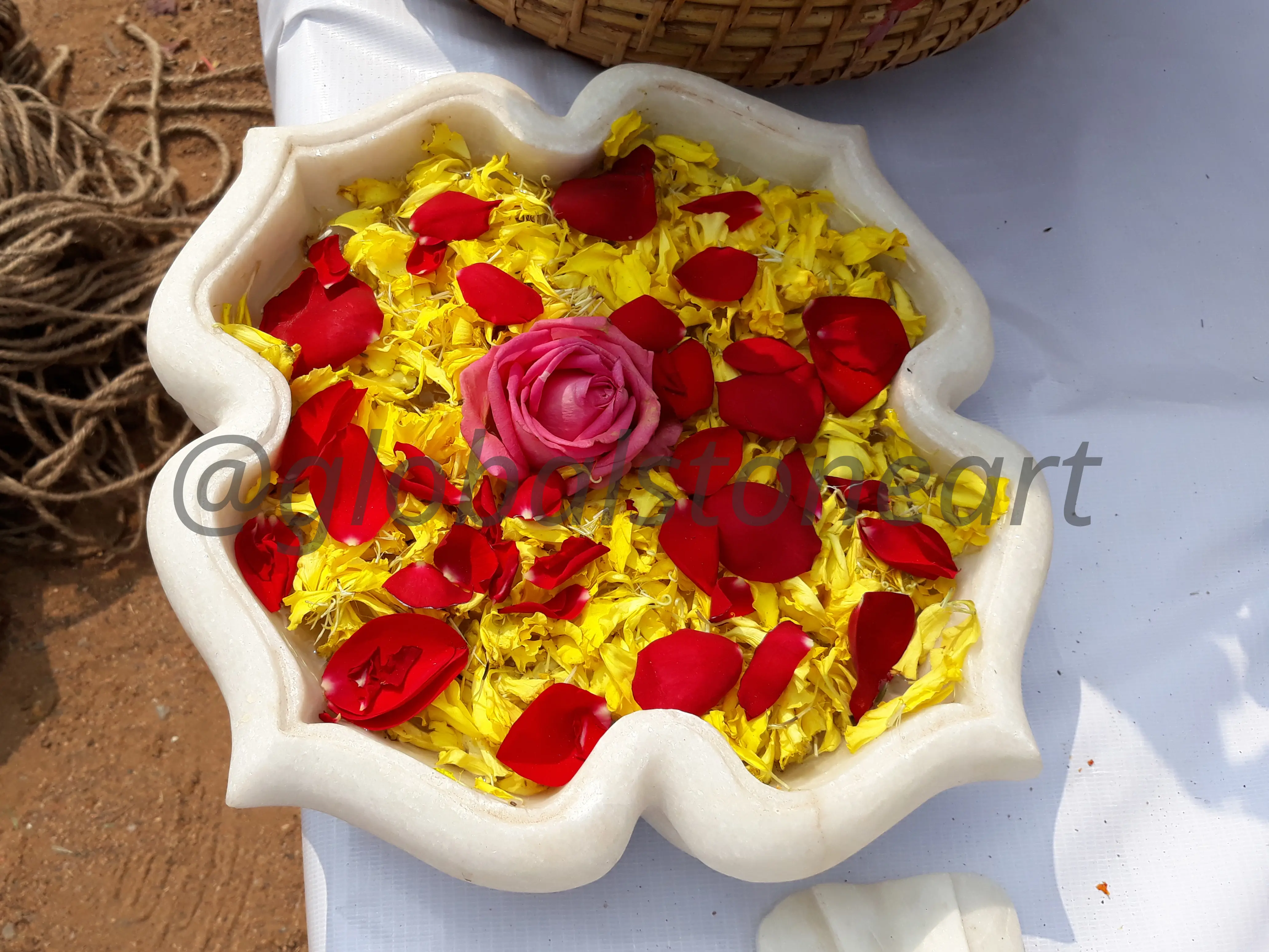 White Marble Lotus Urli Bowl for Pooja & Entrance