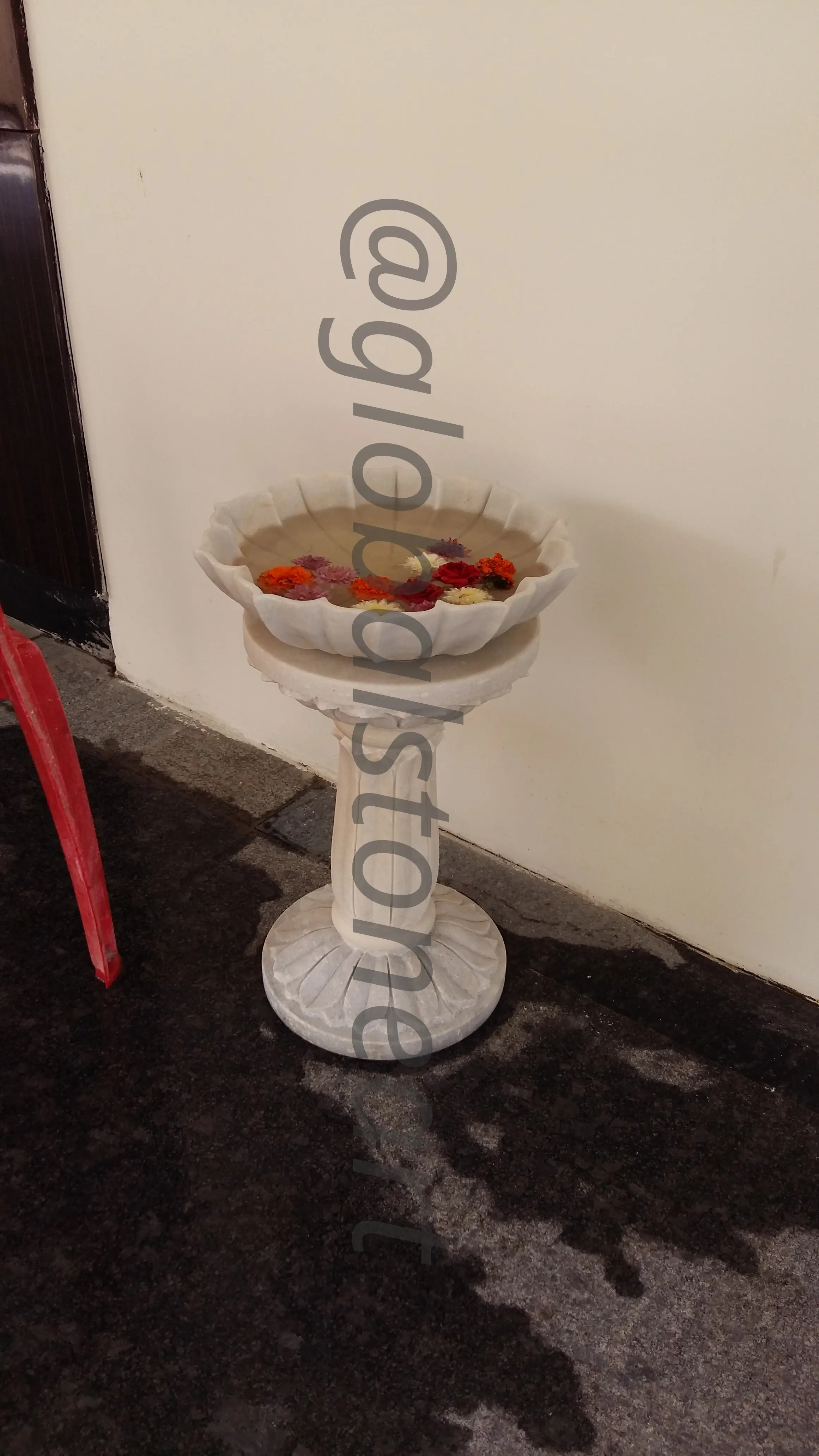 White Marble Pedestal Urli Bowl on Stand