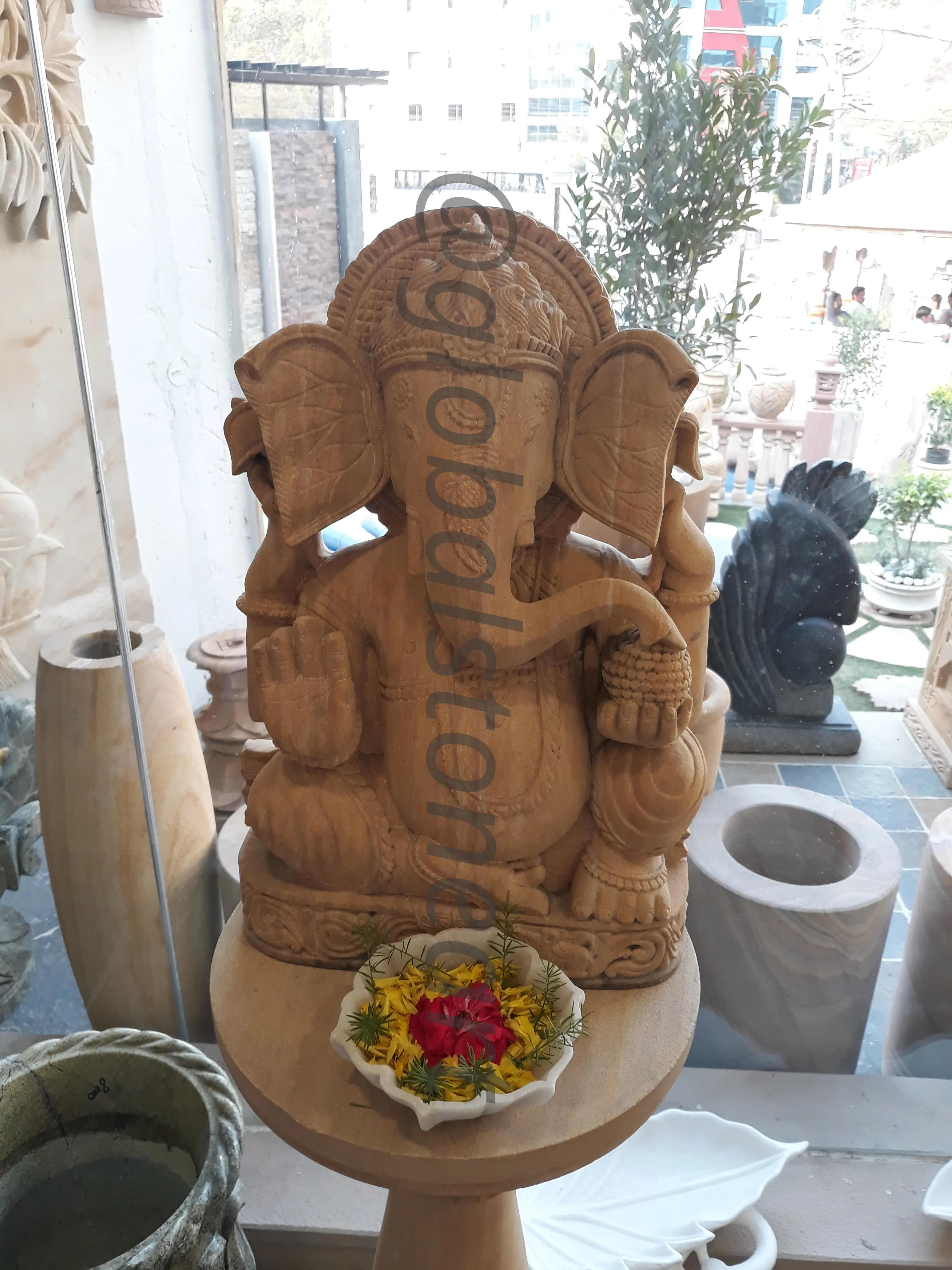 Marble Leaf Urli with Floating Diya for Pooja