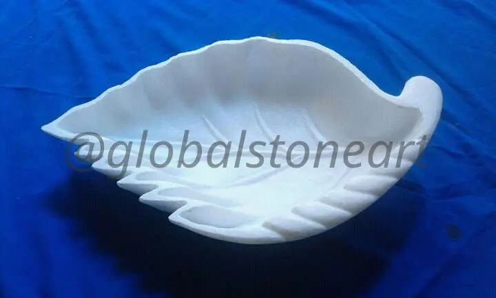 Plain White Marble Leaf-Shaped Urli Bowl