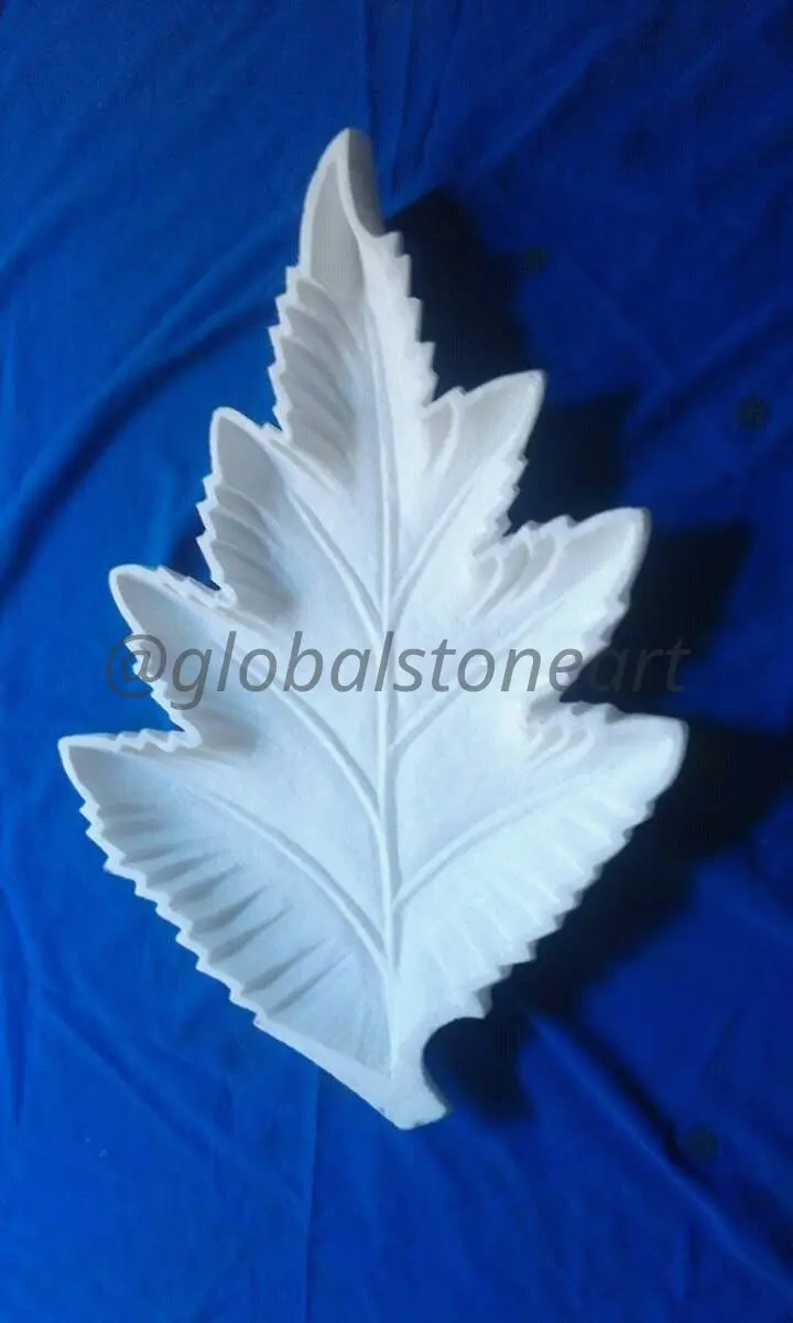 White Marble Carved Fern Leaf Platter Urli