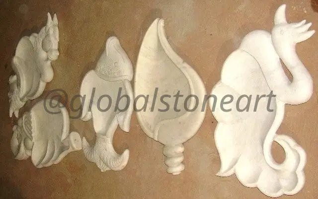Carved Marble Conch & Shankh Wall Motifs Set