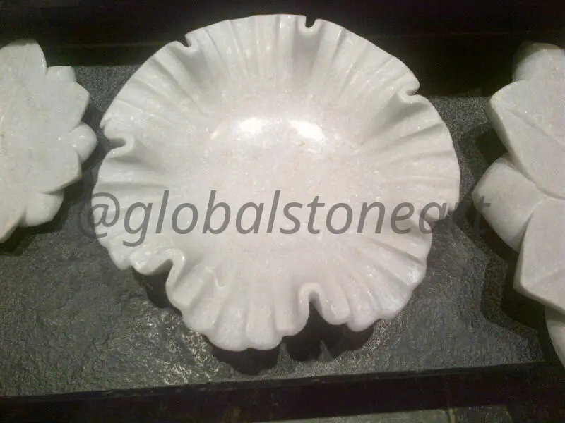 White Marble Fluted Round Urli Bowl