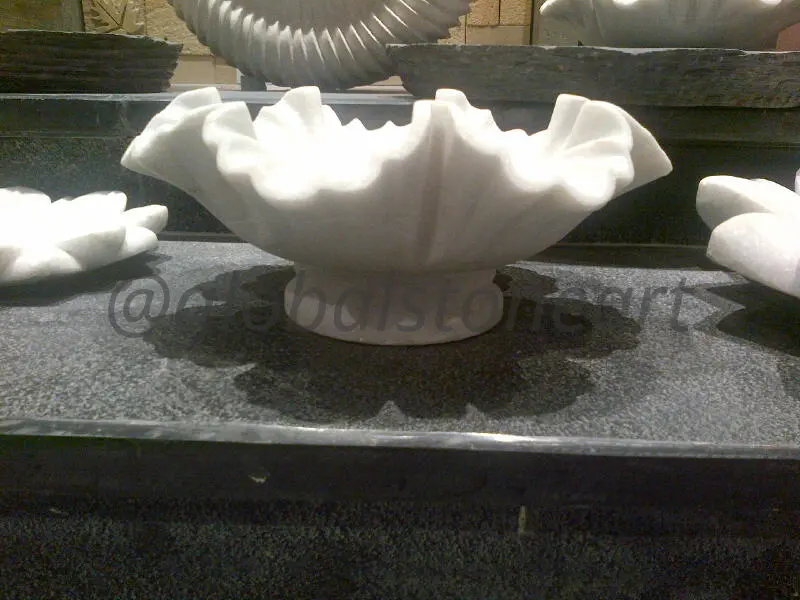 White Marble Footed Fluted Urli on Pedestal Base