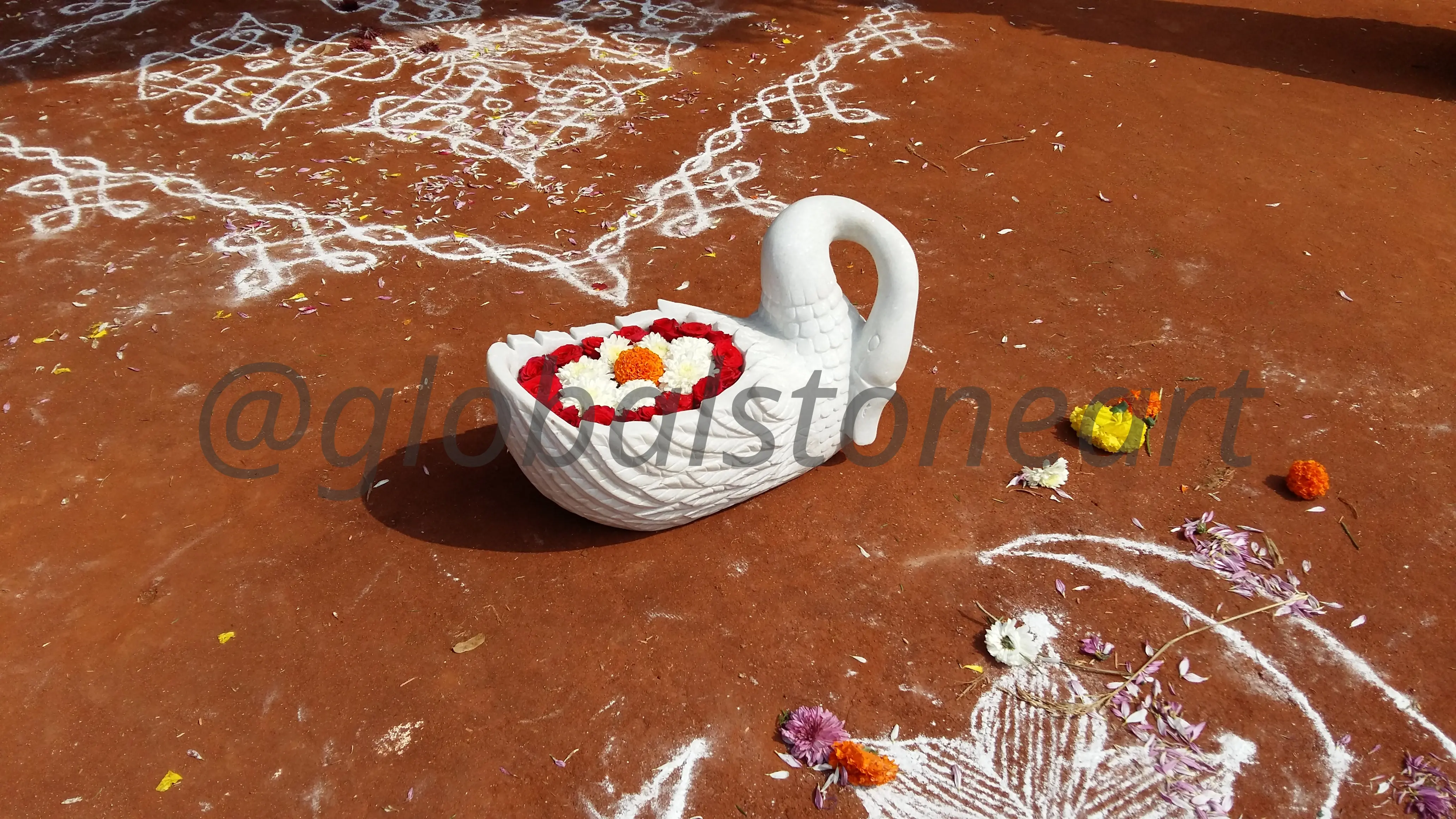 White Marble Swan Urli for Pooja & Festive Decor