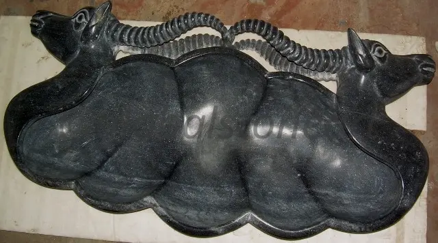 Black Granite Double-Bird Carved Urli Bowl
