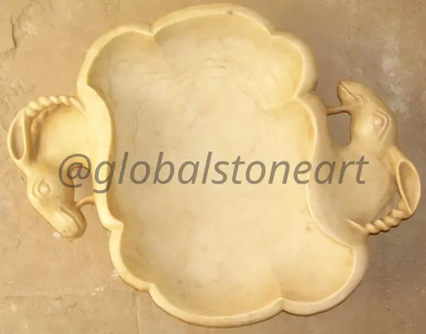 Cream Marble Twin Horse-Head Urli Bowl