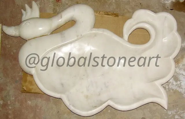 White Marble Swan Urli with Curved Neck