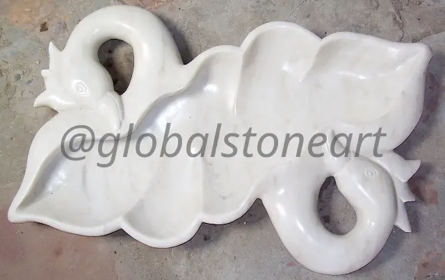 White Marble Twin-Swan Urli Centerpiece