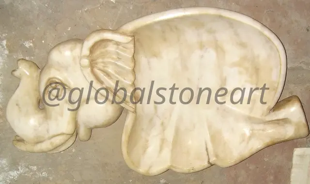 Cream Marble Elephant-Shaped Urli Bowl