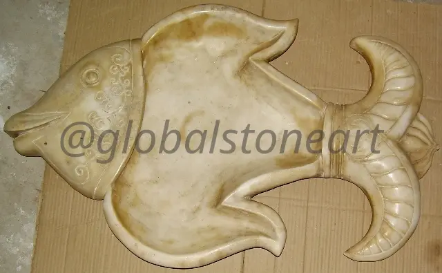 Cream Marble Fish-Shaped Urli Bowl