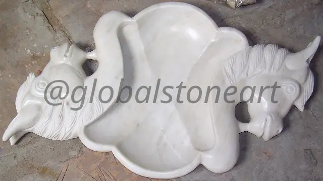 White Marble Twin Horse-Head Urli Bowl