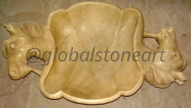 Cream Marble Horse-Head Handle Urli Bowl