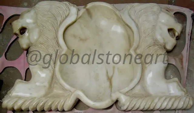 Cream Marble Lion-Figure Urli for Entrance Decor