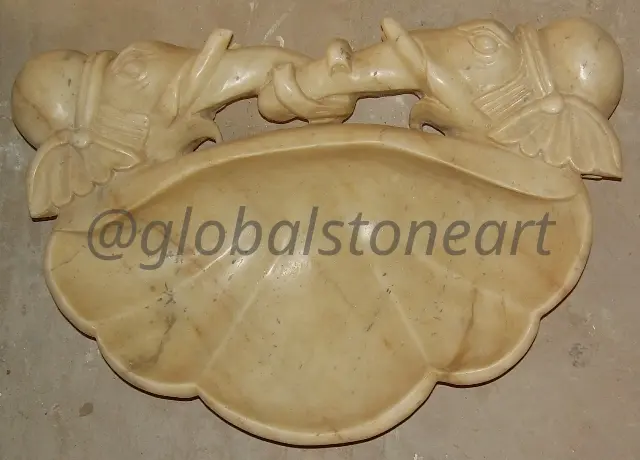 Cream Marble Urli with Twin Elephant Trunk Handles
