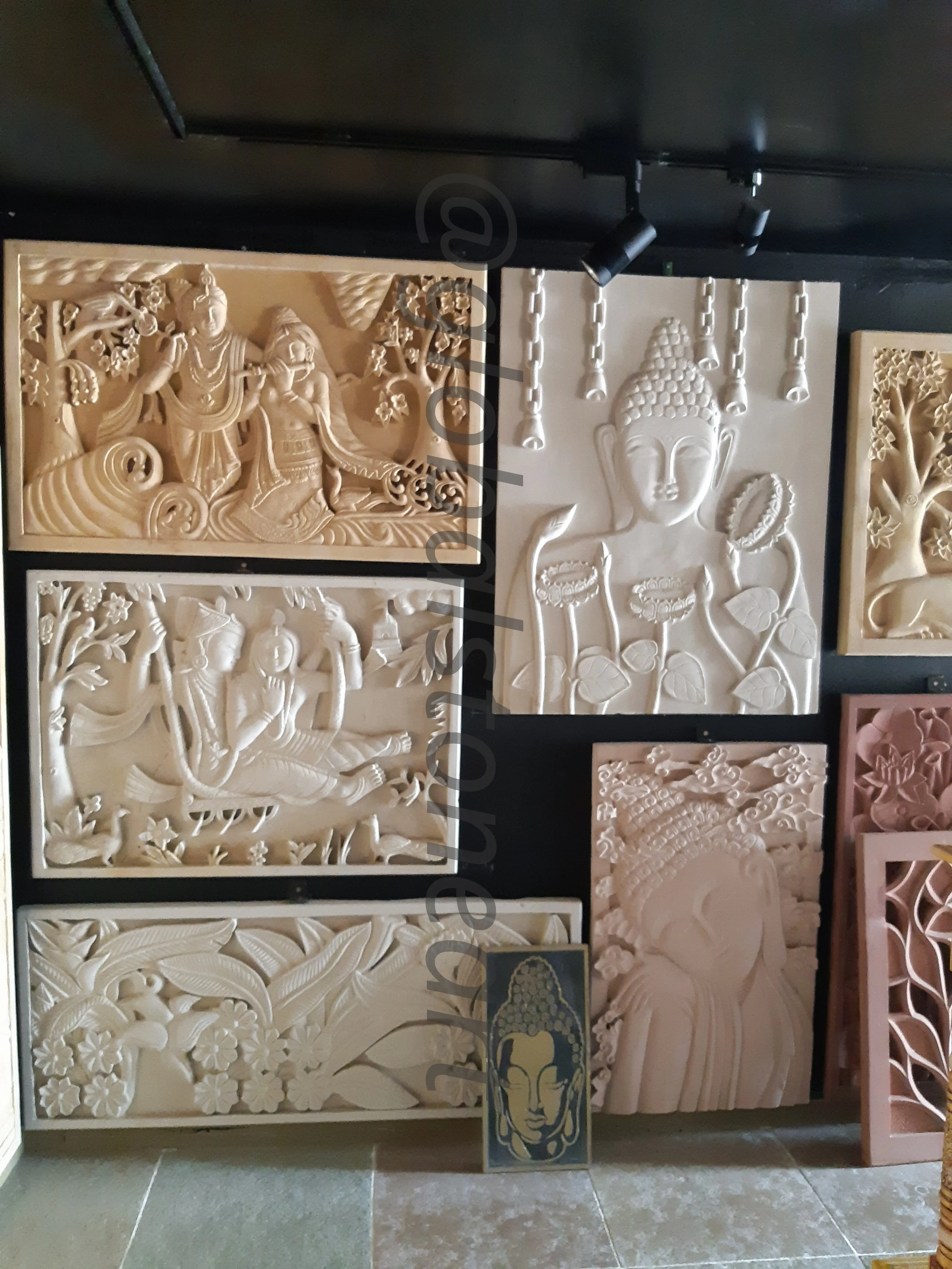 Sandstone Radha Krishna and Buddha Mural Collection