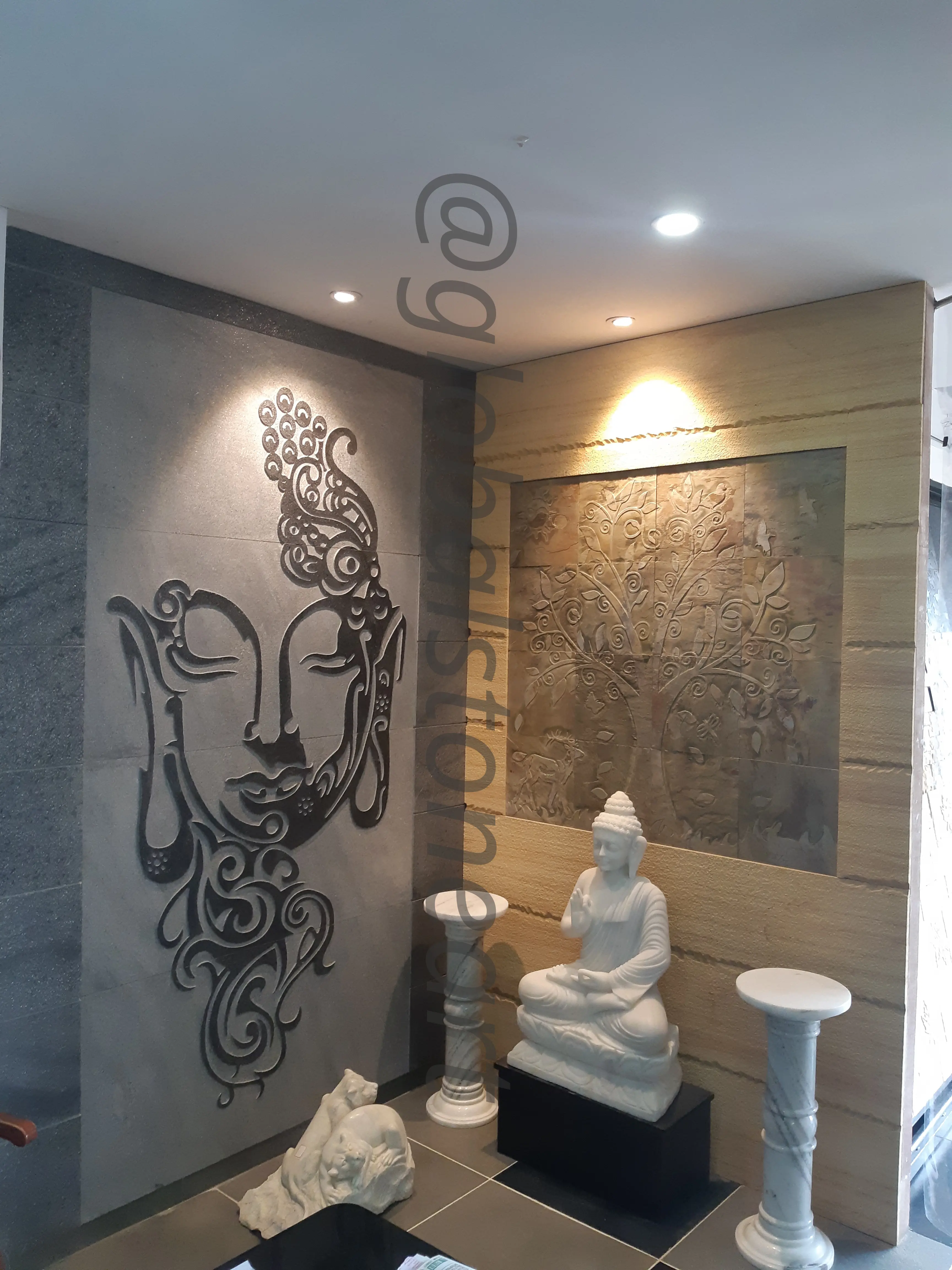 Tribal Buddha Face Stone Mural for Feature Wall