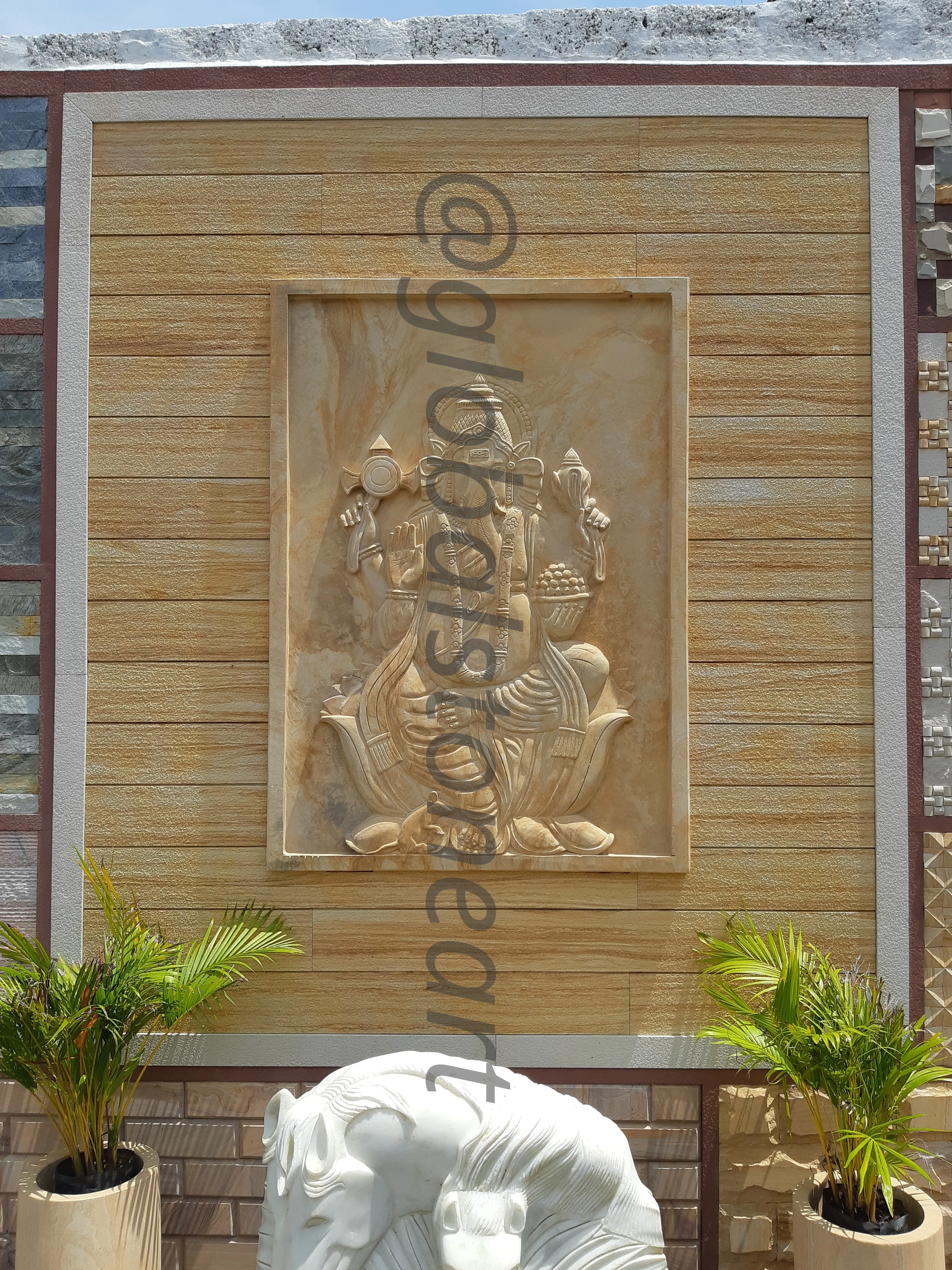 Ganesha Sandstone Wall Mural for Outdoor Facade