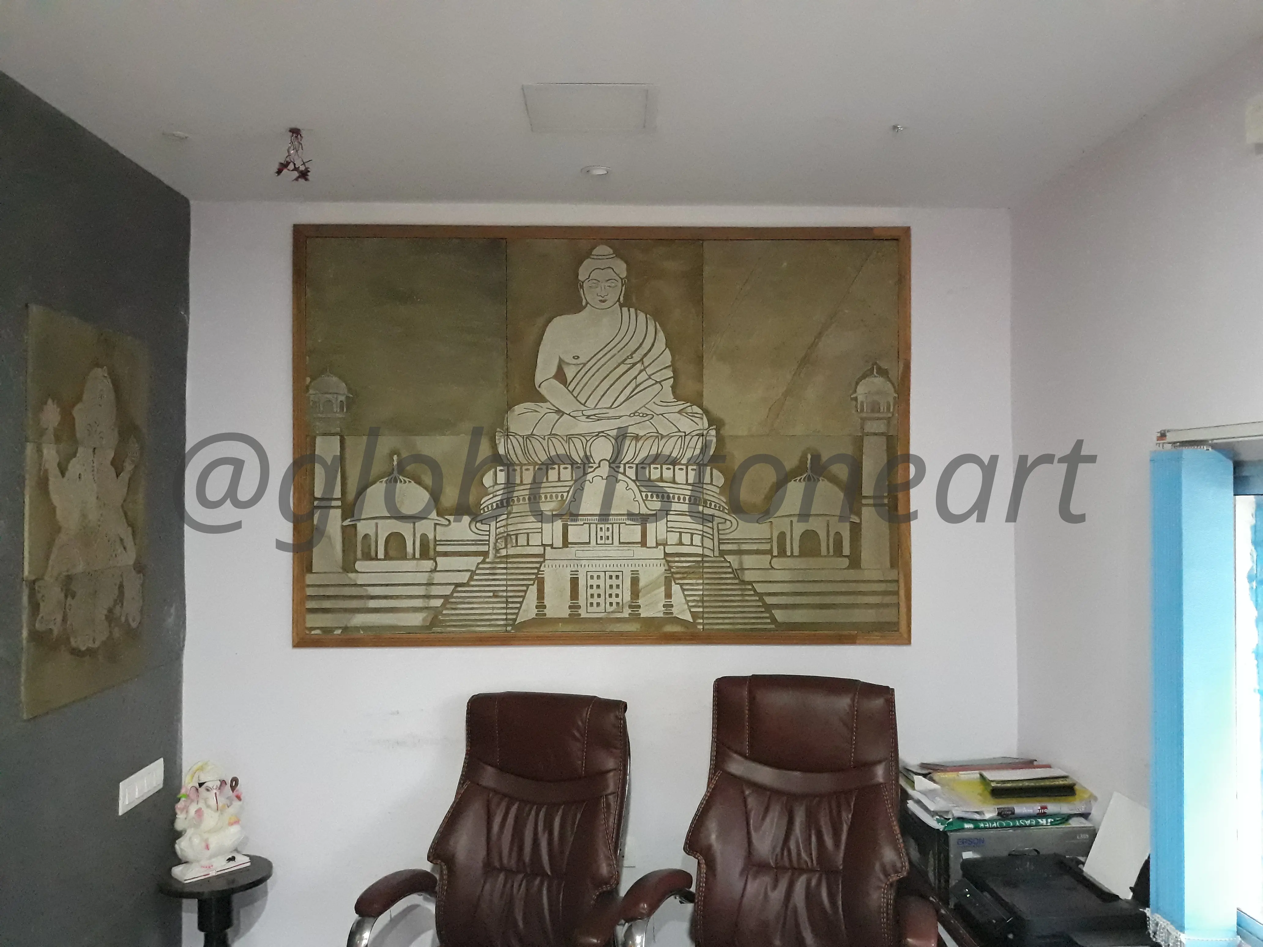 Buddha on Stupa Large Sandstone Wall Mural