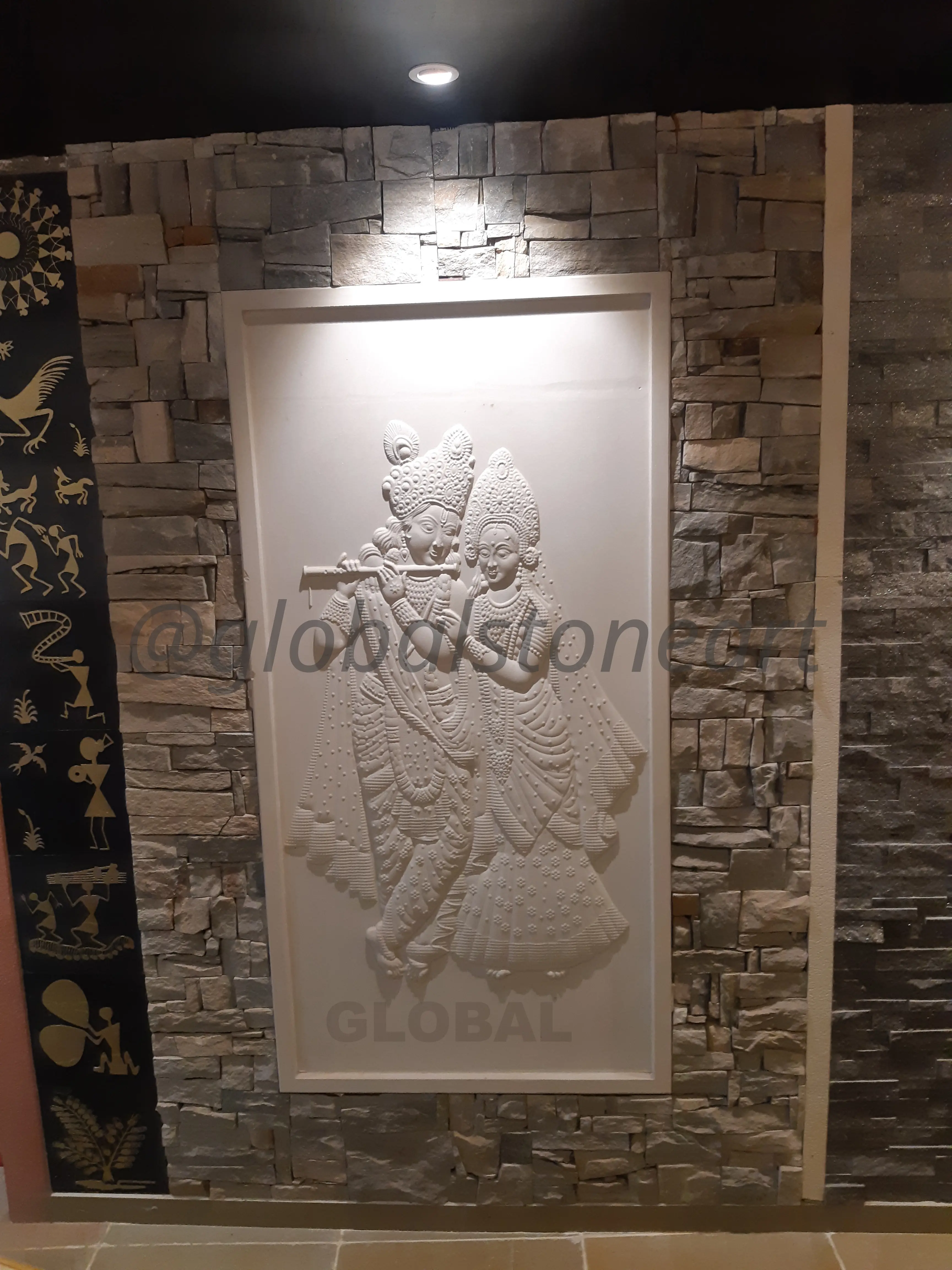 Radha Krishna White Marble Mural for Pooja Wall