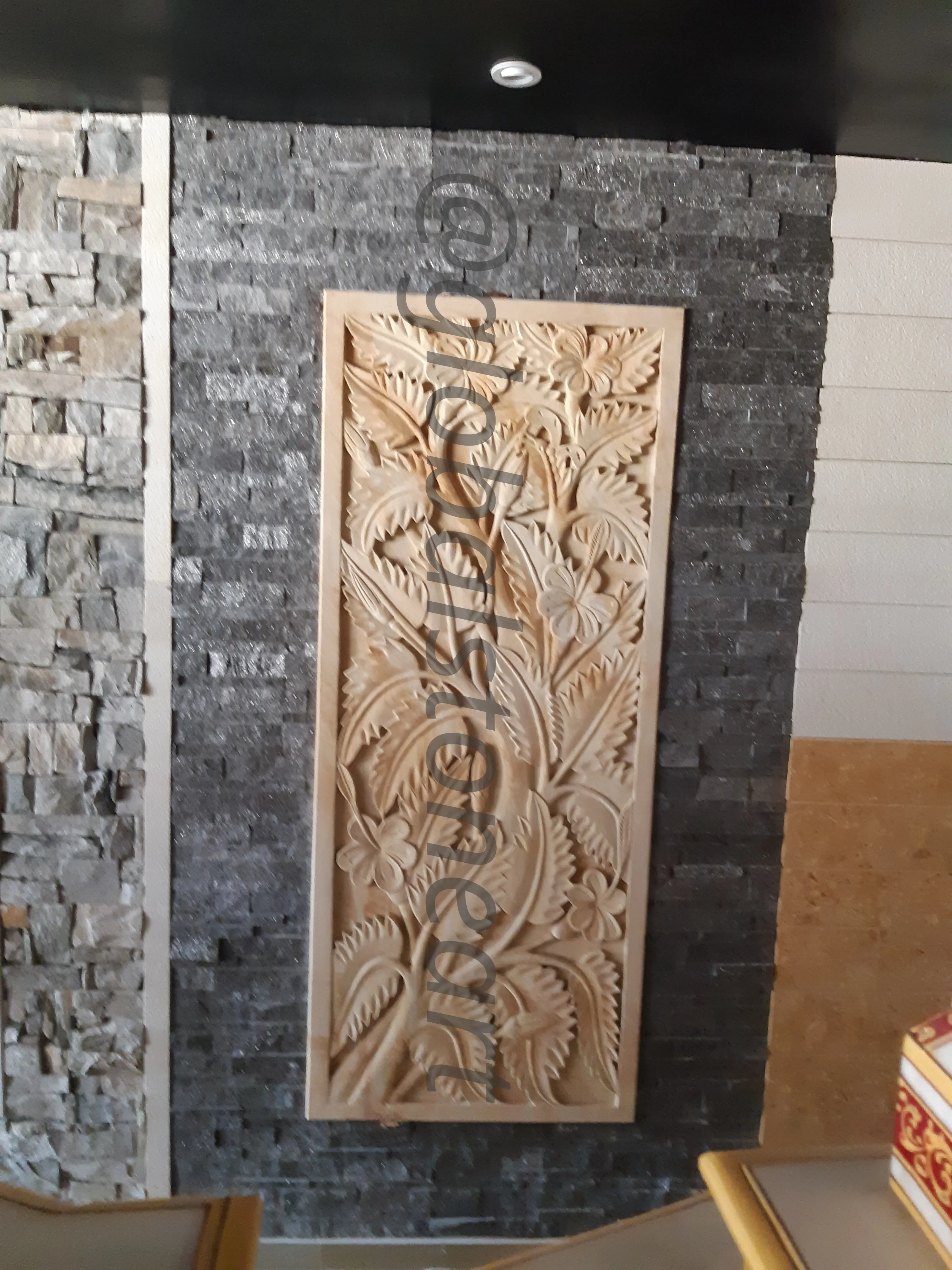 Floral Foliage Carved Sandstone Wall Mural Panel
