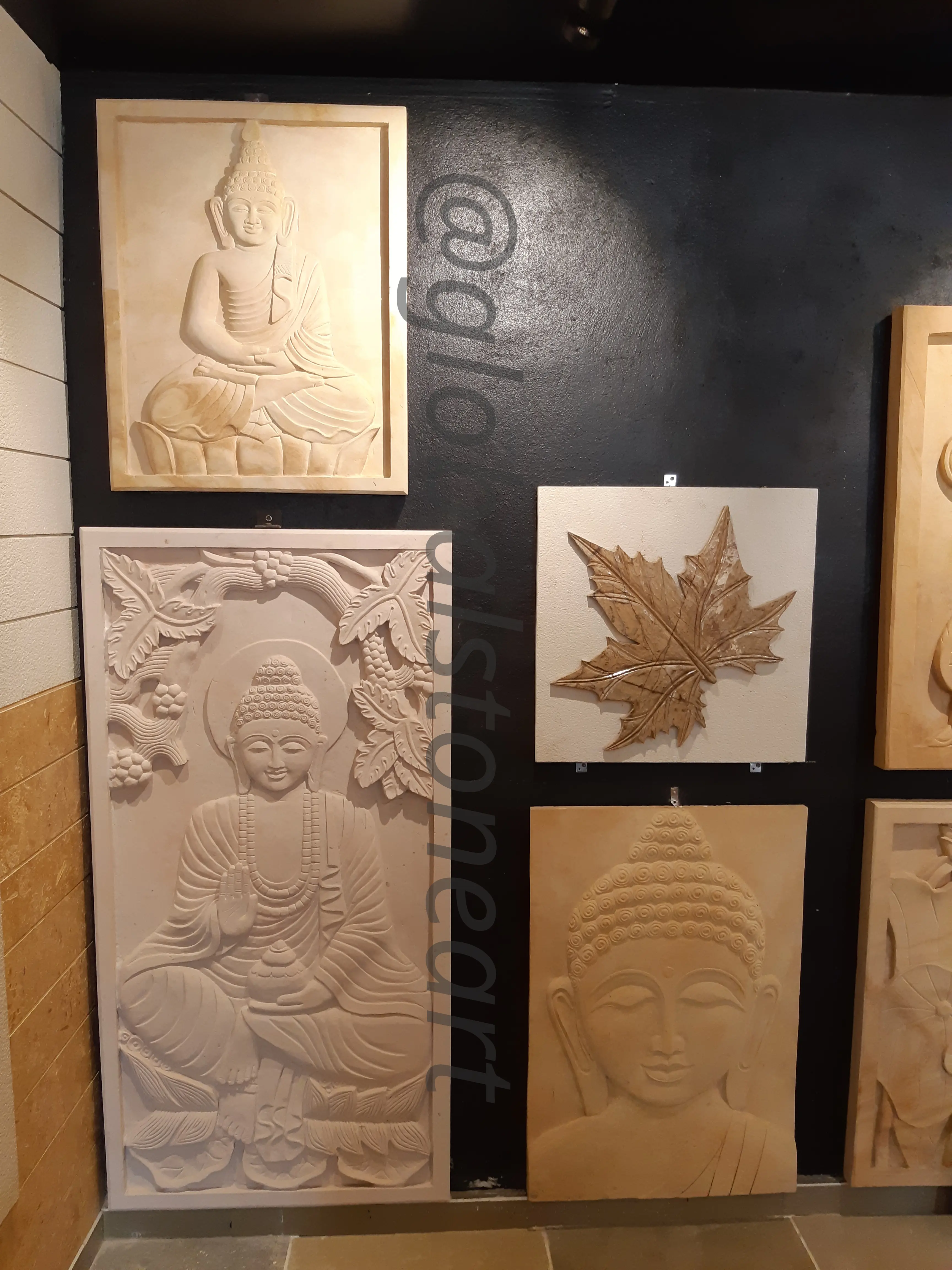 Buddha Meditation and Maple Leaf Sandstone Mural Set