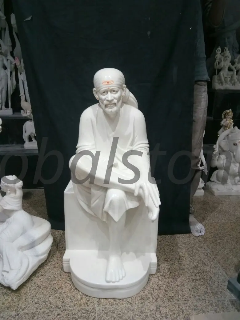 White Marble Sai Baba Murti Seated for Home Temple