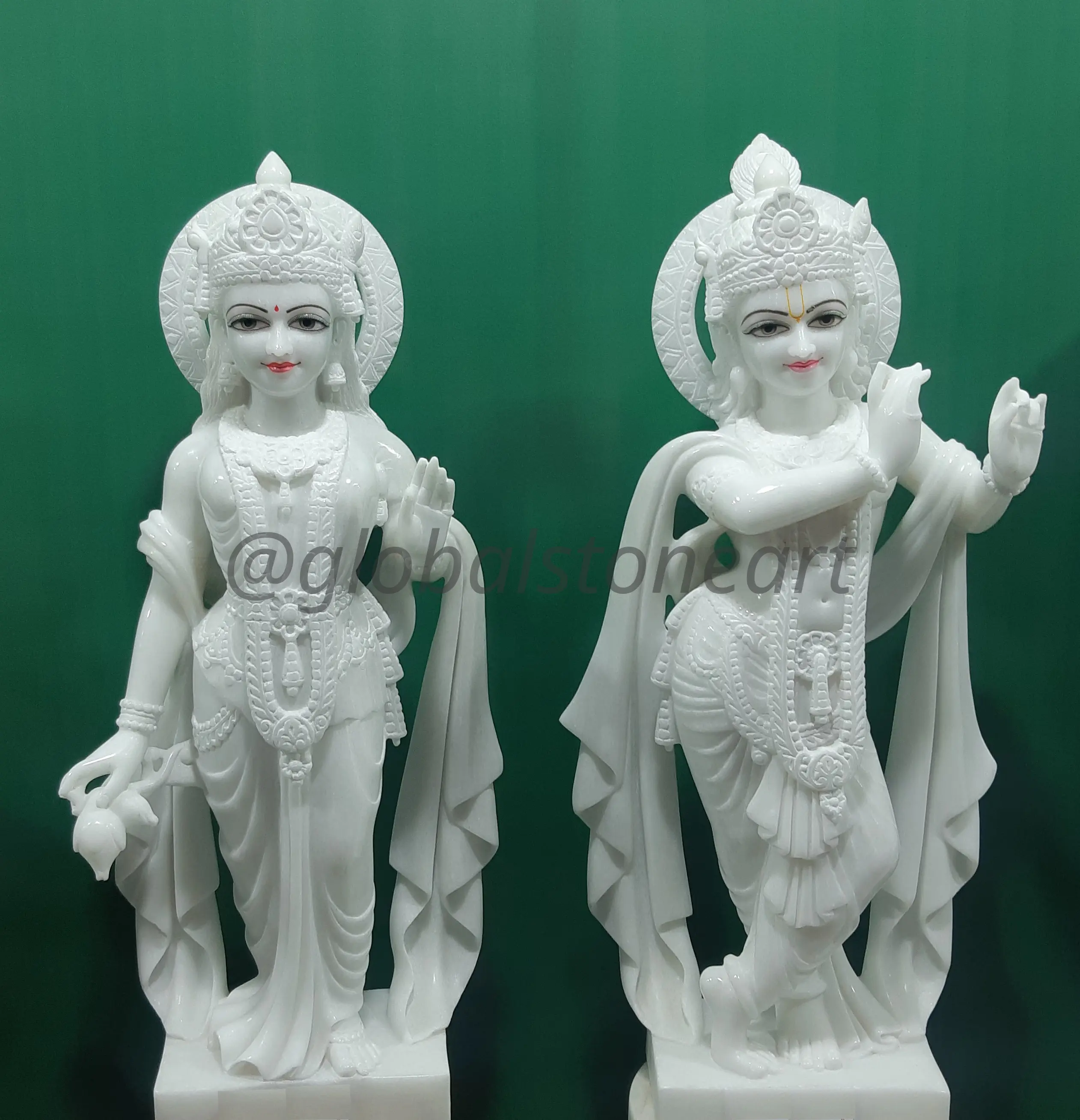 White Marble Radha Krishna Murti Pair for Home Temple